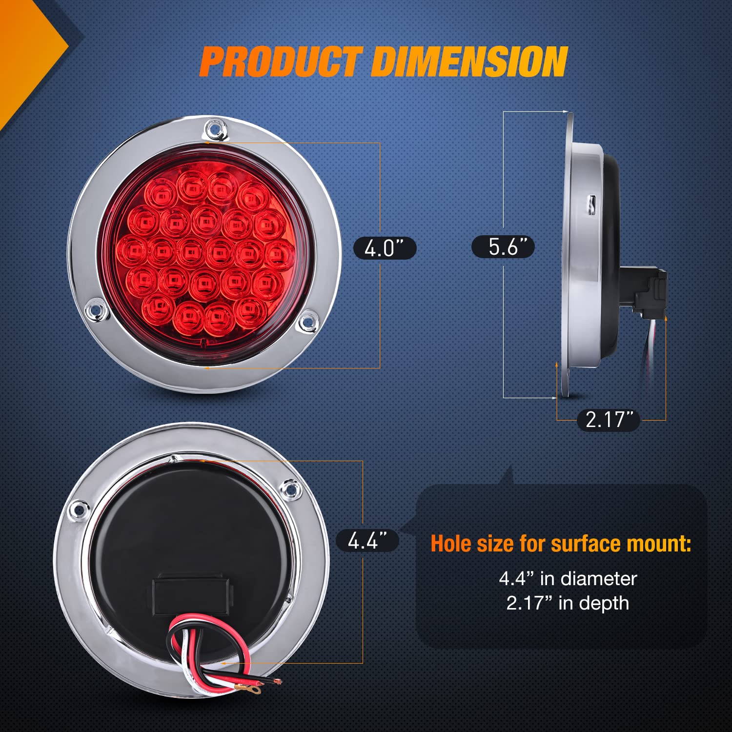 Nilight 4” Round Trailer Tail Light 2Pcs 24Led Red Stainless Steel Chrome Bezel Waterproof Stop Brake Turn Tail Lights For Truck Van Camper Boat Lorry