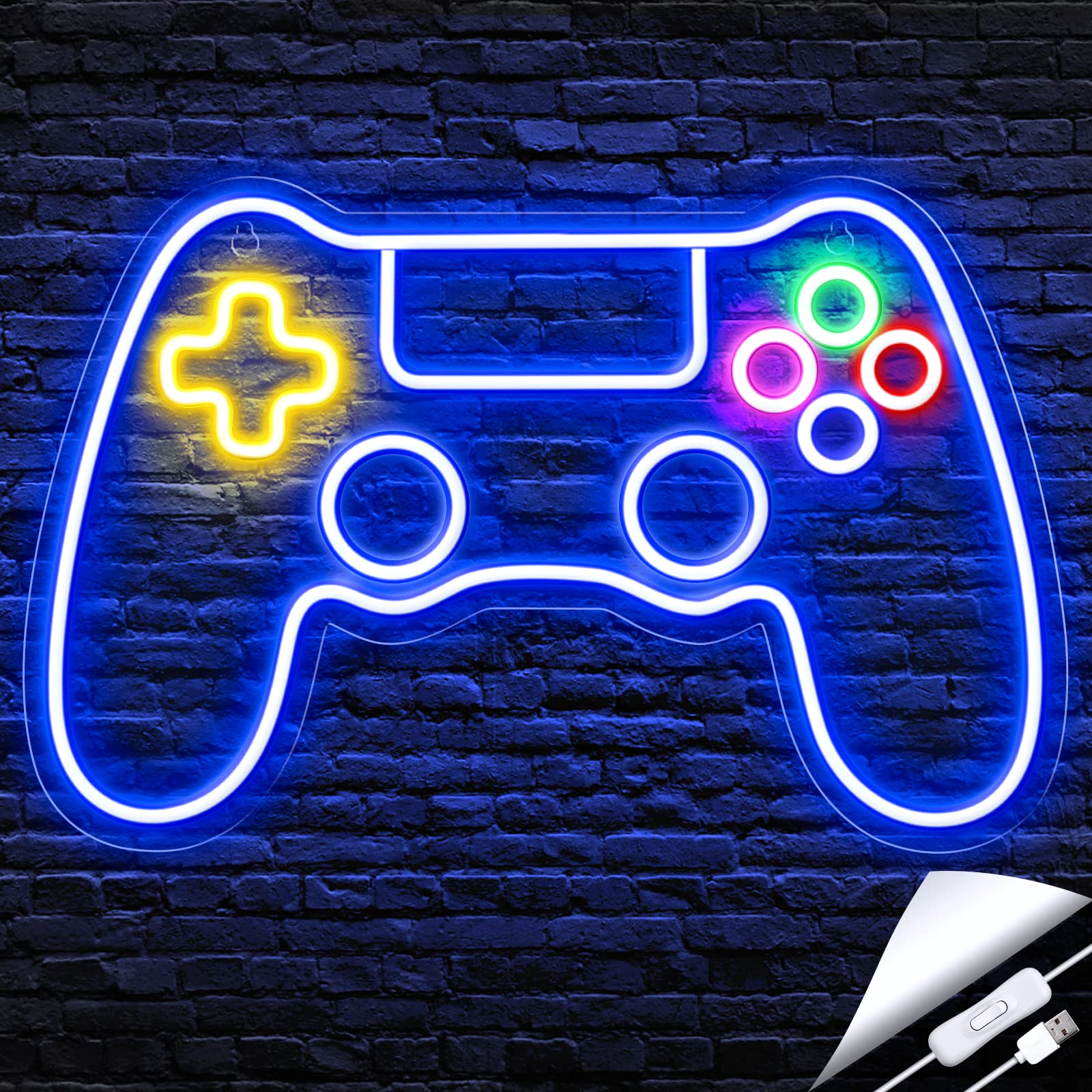 Kavaas Gamer Neon Sign, LED Game Controller Wall Decor, Blue, Model KNS-GMP, Perfect for Teen Boy Room Decor