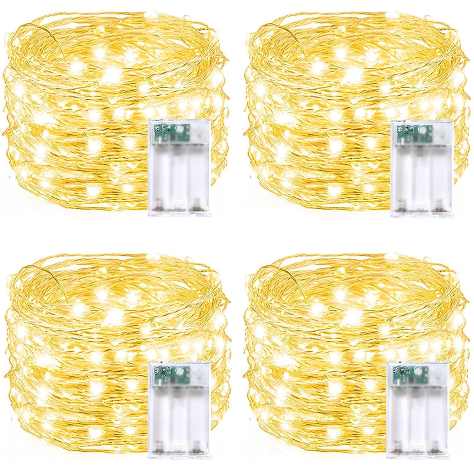 4 Pack 20FT 60 LED Fairy Lights Battery Operated with Timer, Waterproof Twinkle Lights Indoor Outdoor, Cuttable String Lights fo