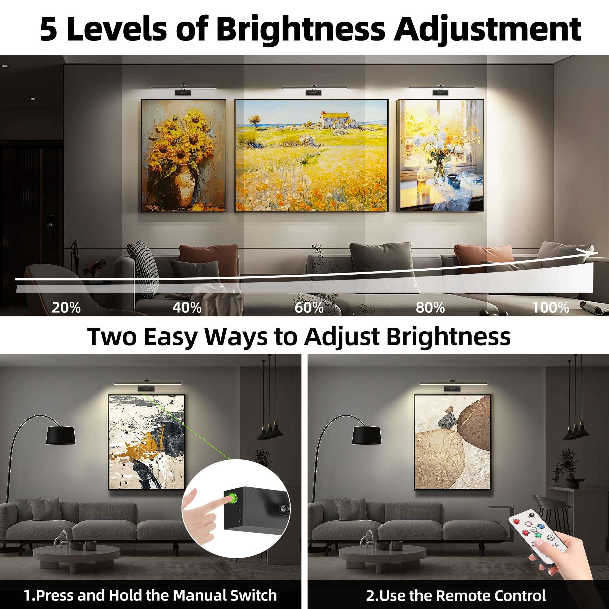 4 Pack Picture Lights For Wall, 23In Art Lighting For Paintings Cordless, 6400Mah Rechargeable Battery Operated Picture Light Wi