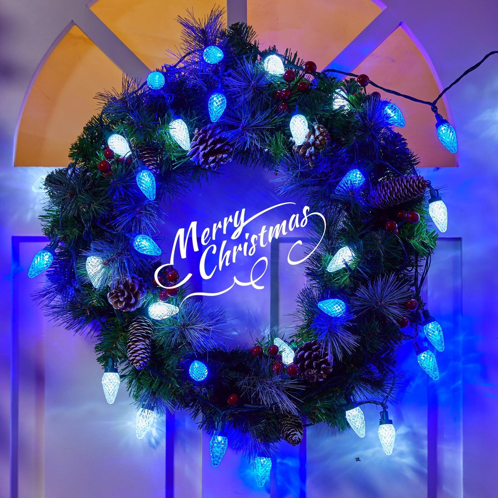 Brightown C9 Christmas Lights, 150 LED, 114 Ft, Waterproof, Timer, 8 Modes, Blue & Pure White, Model GY-C9-X-33-3B