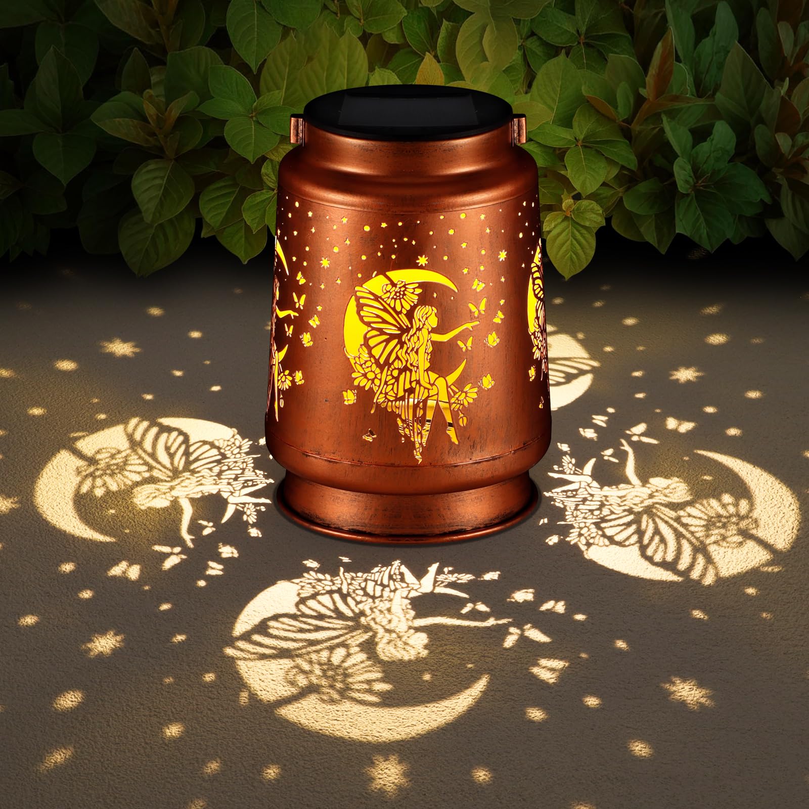 Solar Lantern Outdoor Hanging Waterproof Outside Metal Openwork Hummingbird Pattern Birthday Gifts For Women Mom Landscape Lights For Porch Garden Yard Patio Pathway Decor(Fower Fairy)