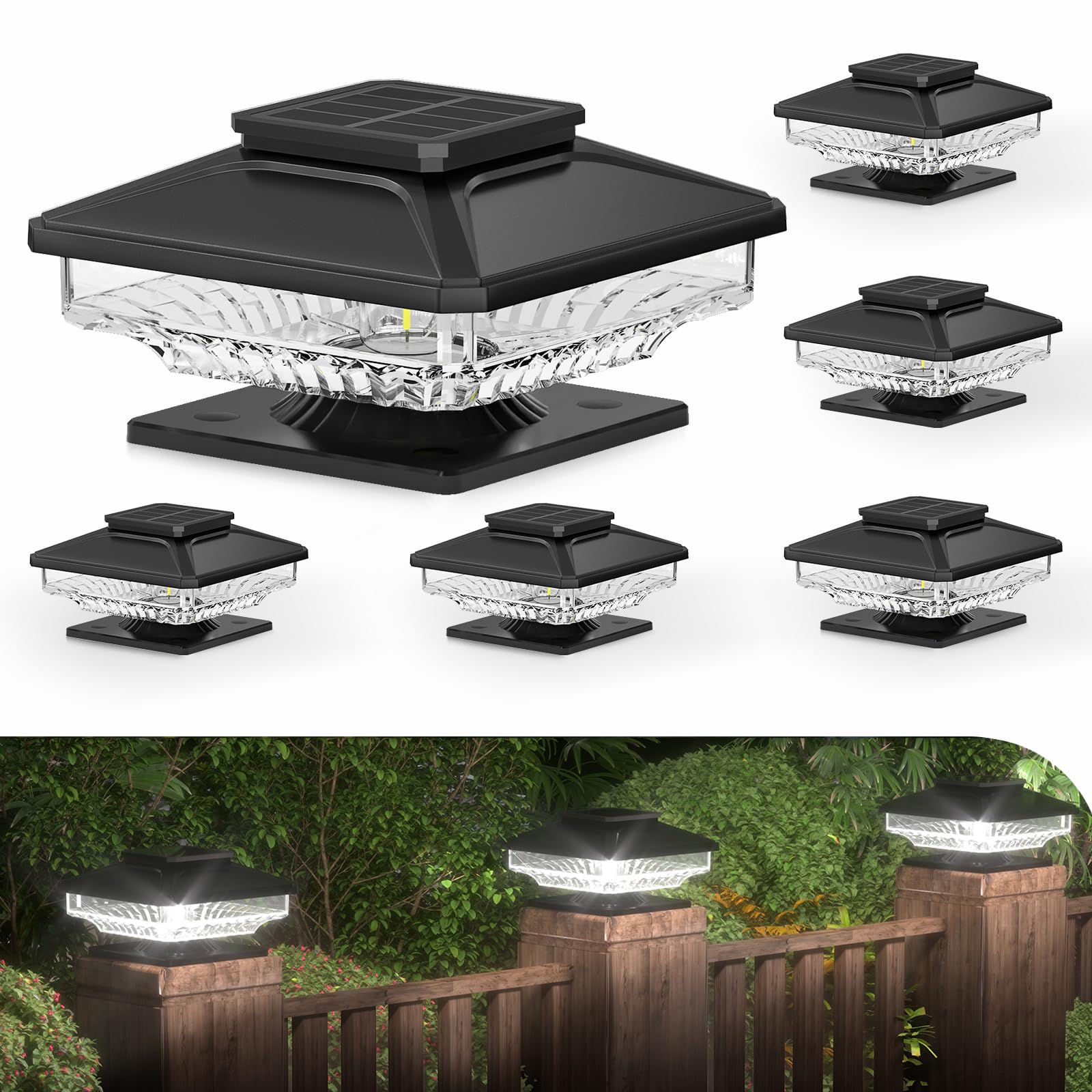 6 Pack Solar Post Cap Lights,[Not Hollow Post],Bright White Solar Post Lights Outdoor Waterproof Fence Post Cap Lights, Outside Post Lights Solar Powered Deck Lights For 4X4 5X5 6X6 Wood Posts