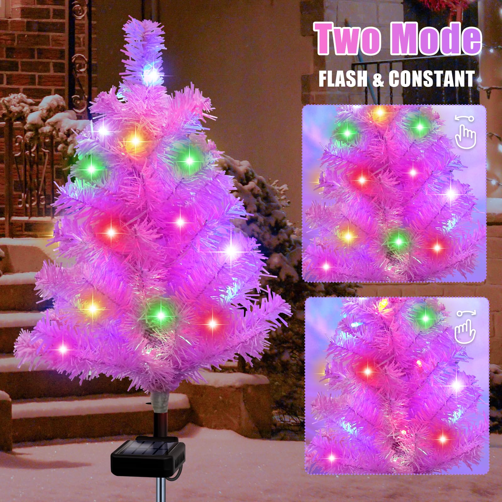 4 Pack Pink Solar Christmas Tree Garden Stake Light Waterproof Outdoor Christmas Decorations 2 Modes Solar Christmas Lights For Yard Front Porch Pathway Gave Garden Decor