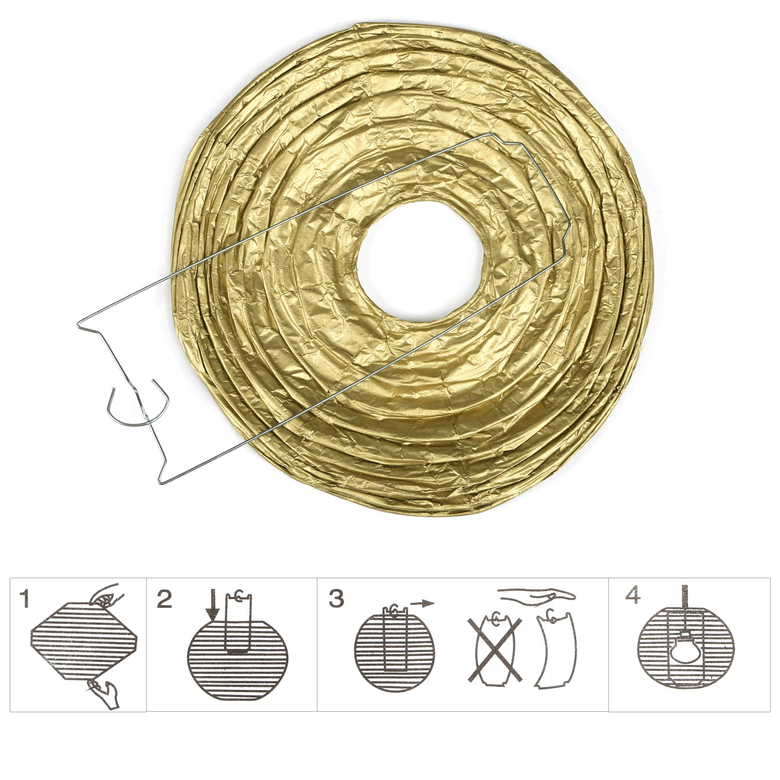 Lihao 10Pcs Mixed Size Gold Paper Lanterns For Weddings, Birthdays, Parties And Events (6''/ 8''/ 10'' /12'')