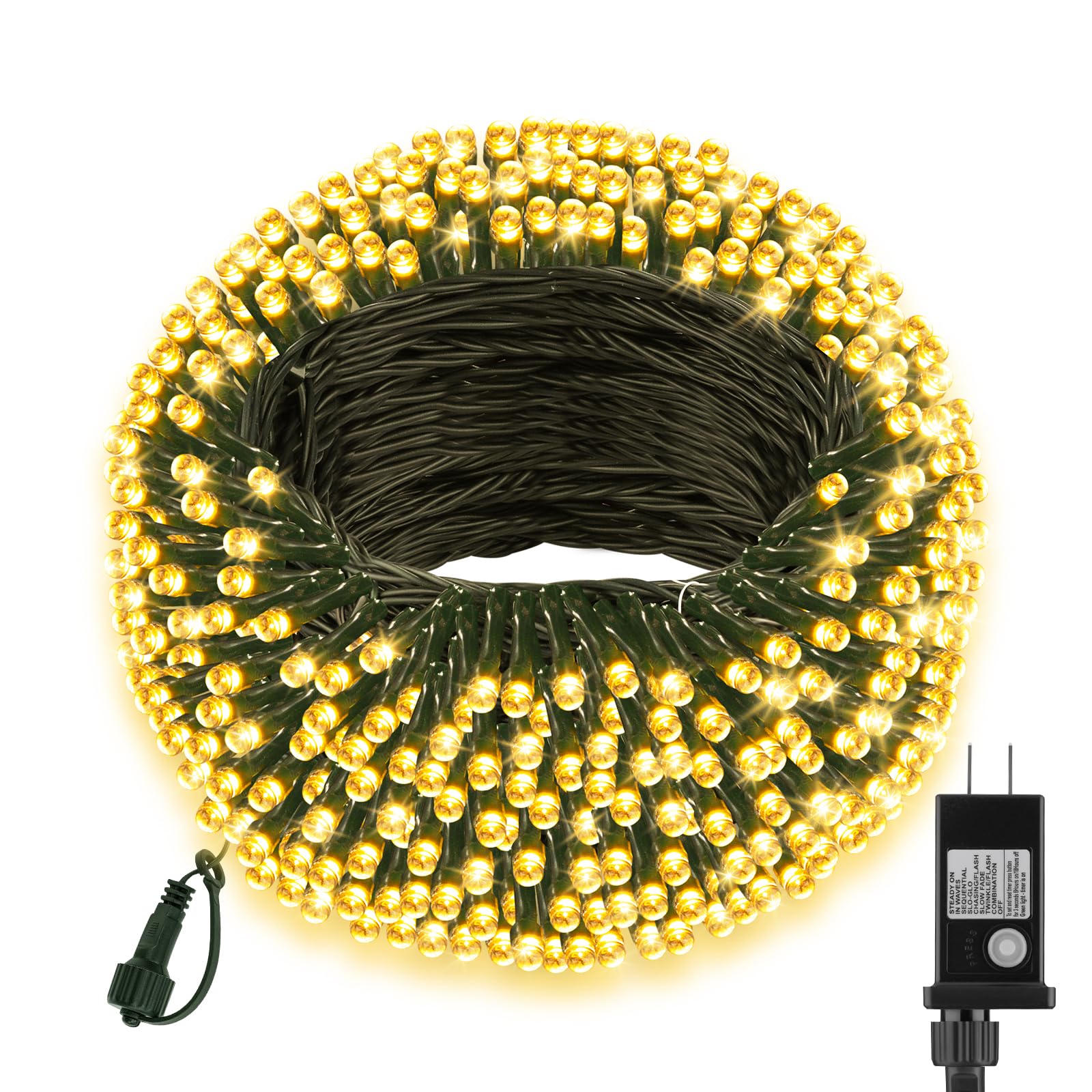 FairyGlim 132FT 400LED Christmas Mini Lights, Warm White, Green Wire, Plug-in, Timer & 8 Modes, Indoor Outdoor Decoration, Model CX-36V-5000