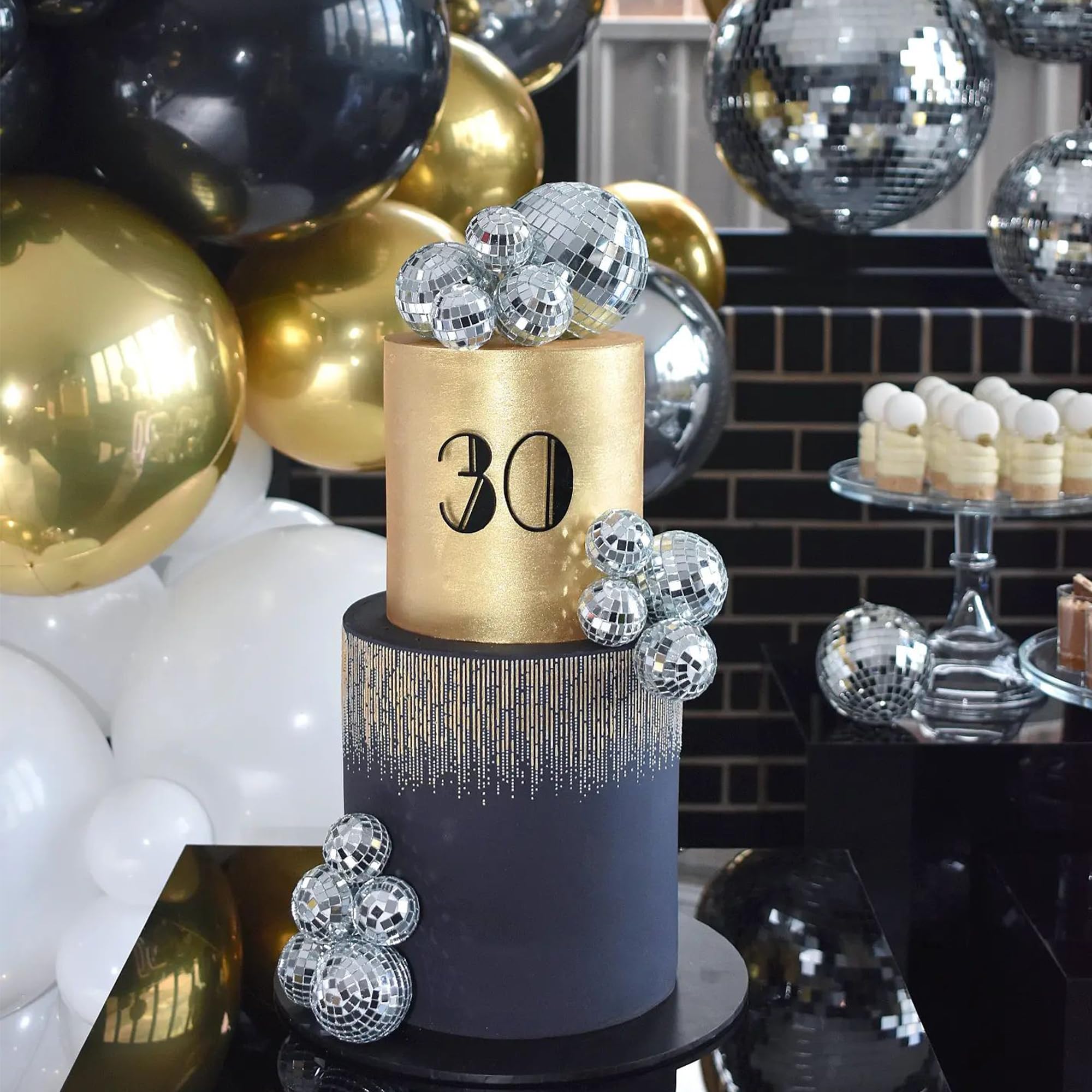 68 PCS Disco Ball Cake Decoration Ornaments Reflective Mirror Ball Cake Decoration 70s Disco Themed Party Decoration Silver Disc