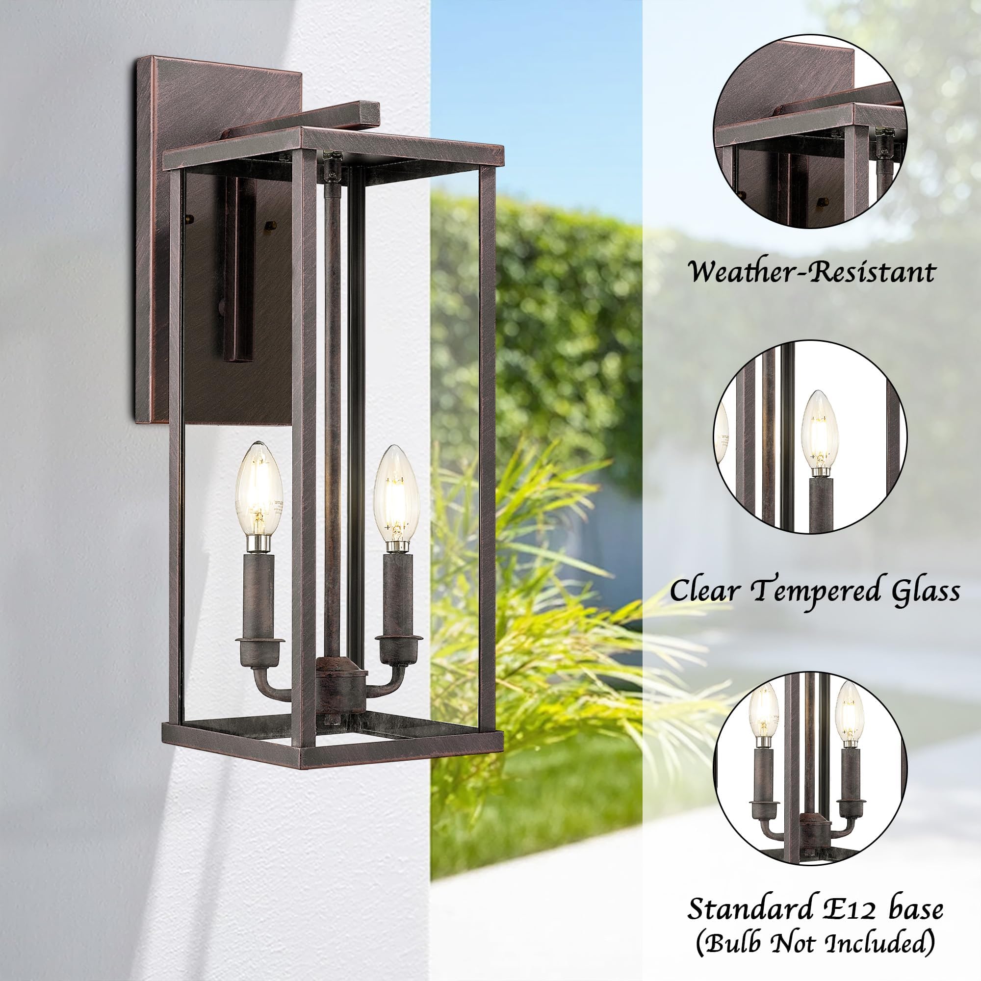 Bestshared Outdoor Wall Sconce Light, 20in Tall, Rust Metal, Model 4176, Clear Glass, Anti-Rust Fixture for Patio and Front Doorway
