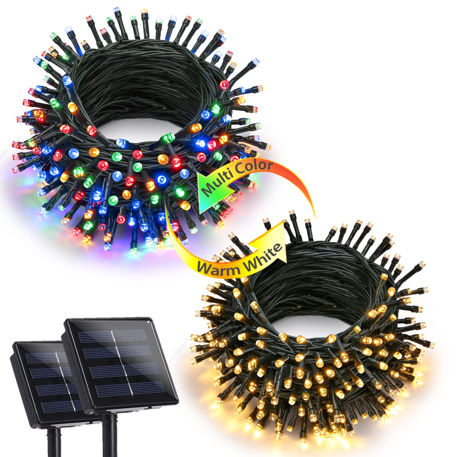 Joomer Color Change Christmas Lights 72ft x 2 Pack 200 LED 11 Modes Solar String Lights Waterproof Twinkle Fairy Lights for Gard