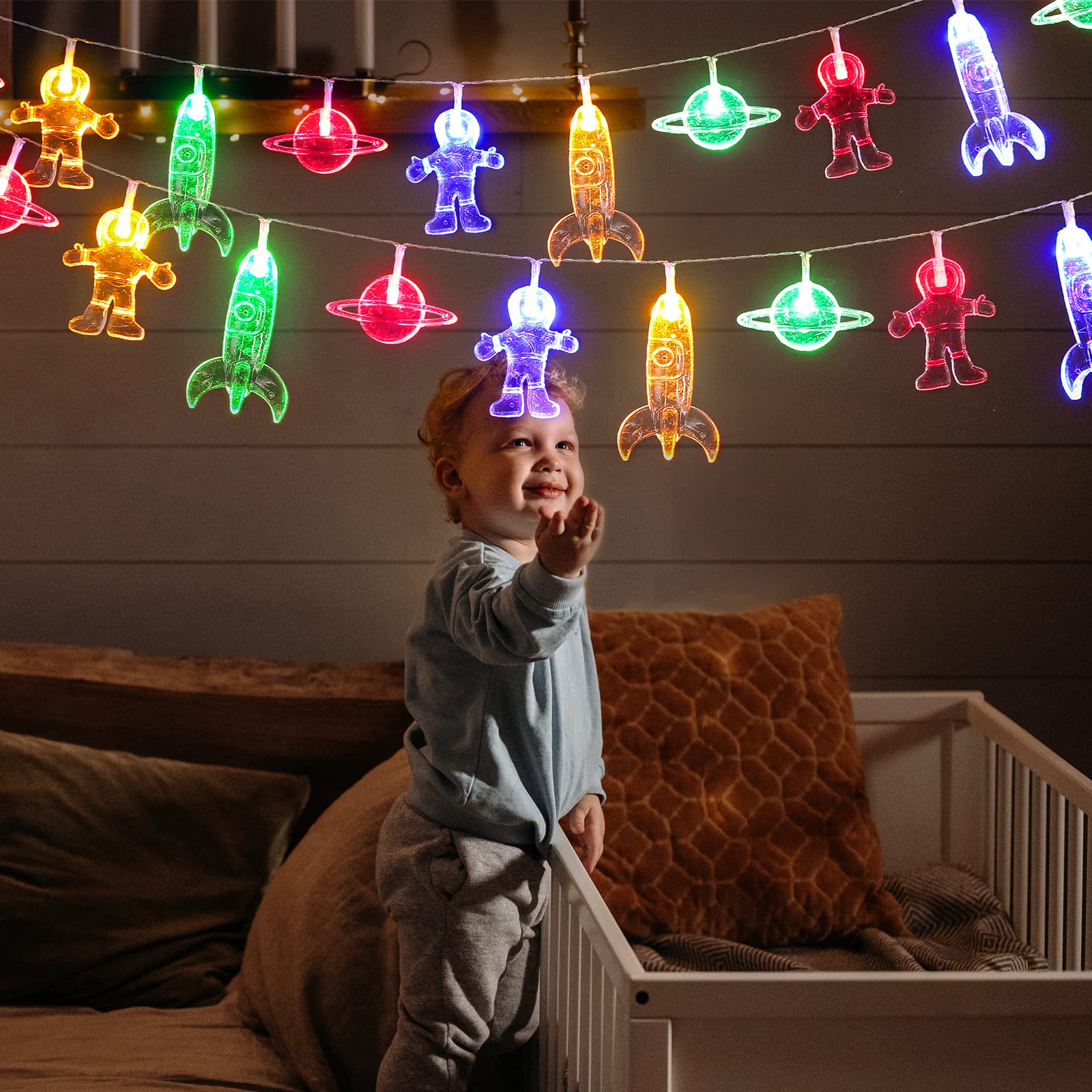 20 Led Children'S Room Led String Light Astronaut Spaceship Rocket Pendants Holiday Party Lights Wall Window Nursery Or Kids Room Decor Wedding Around The Garden Party Patio Christmas (Multicolour)