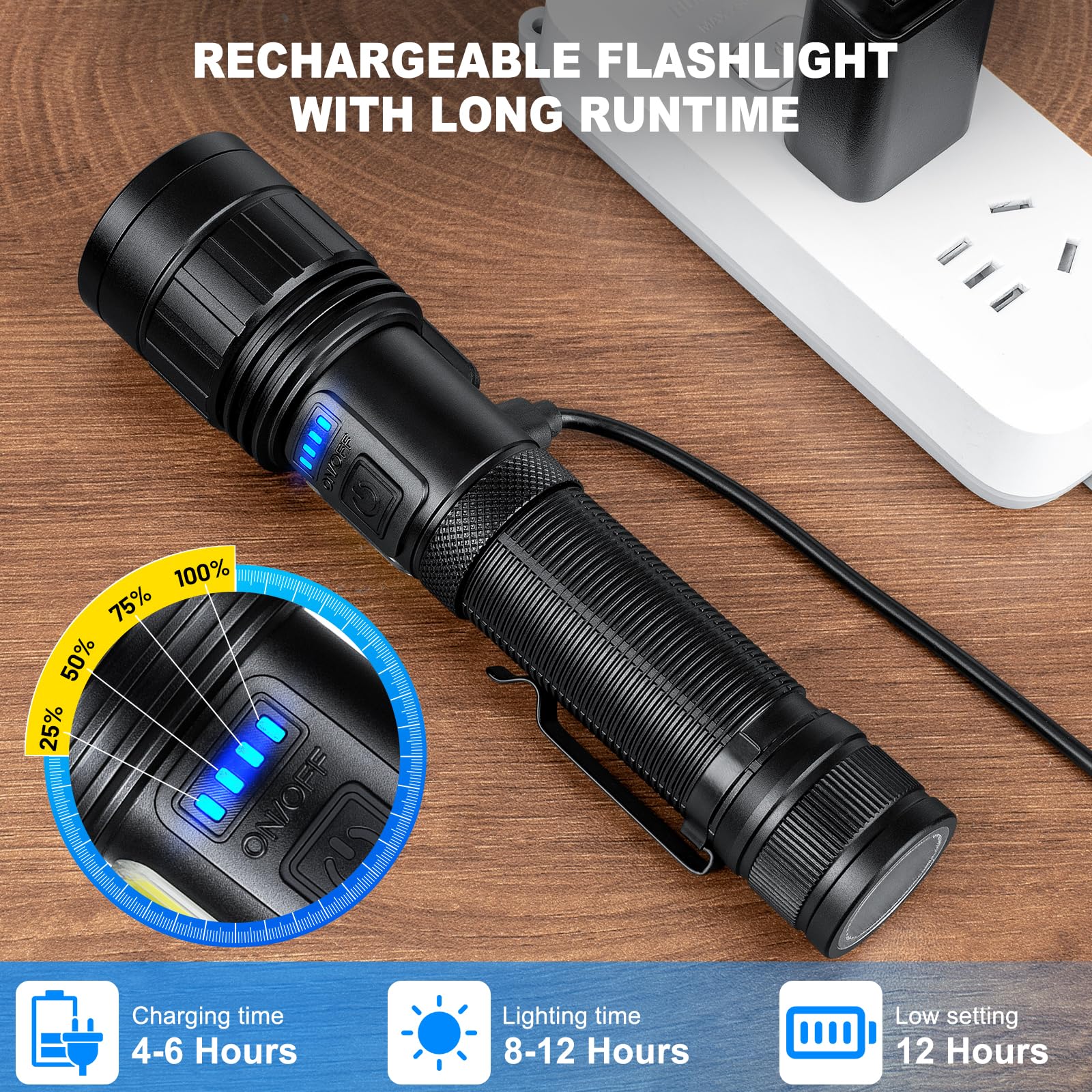 Bercol Rechargeable Flashlights High Lumen, 990,000 Lumens Super Bright Magnetic Flash Light, 7 Modes With Cob Work Light, Power