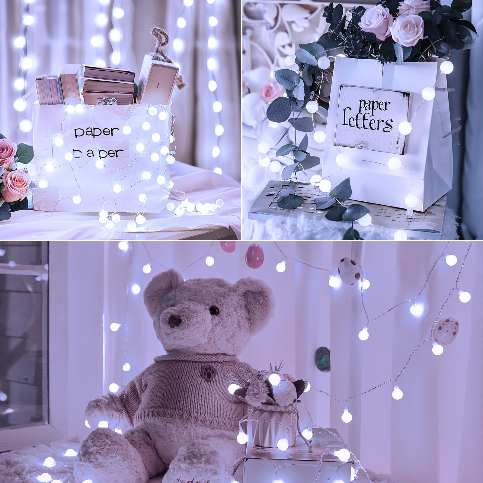 Minetom Usb String Lights Indoor Bedroom, 2 Pack Totally 46Ft 100 Led Globe Lights With Remote Plug-In, Xmas Twinkle Lights For Wedding Wall Classroom Dorm Canopy Ceiling Room Decor, Pure White