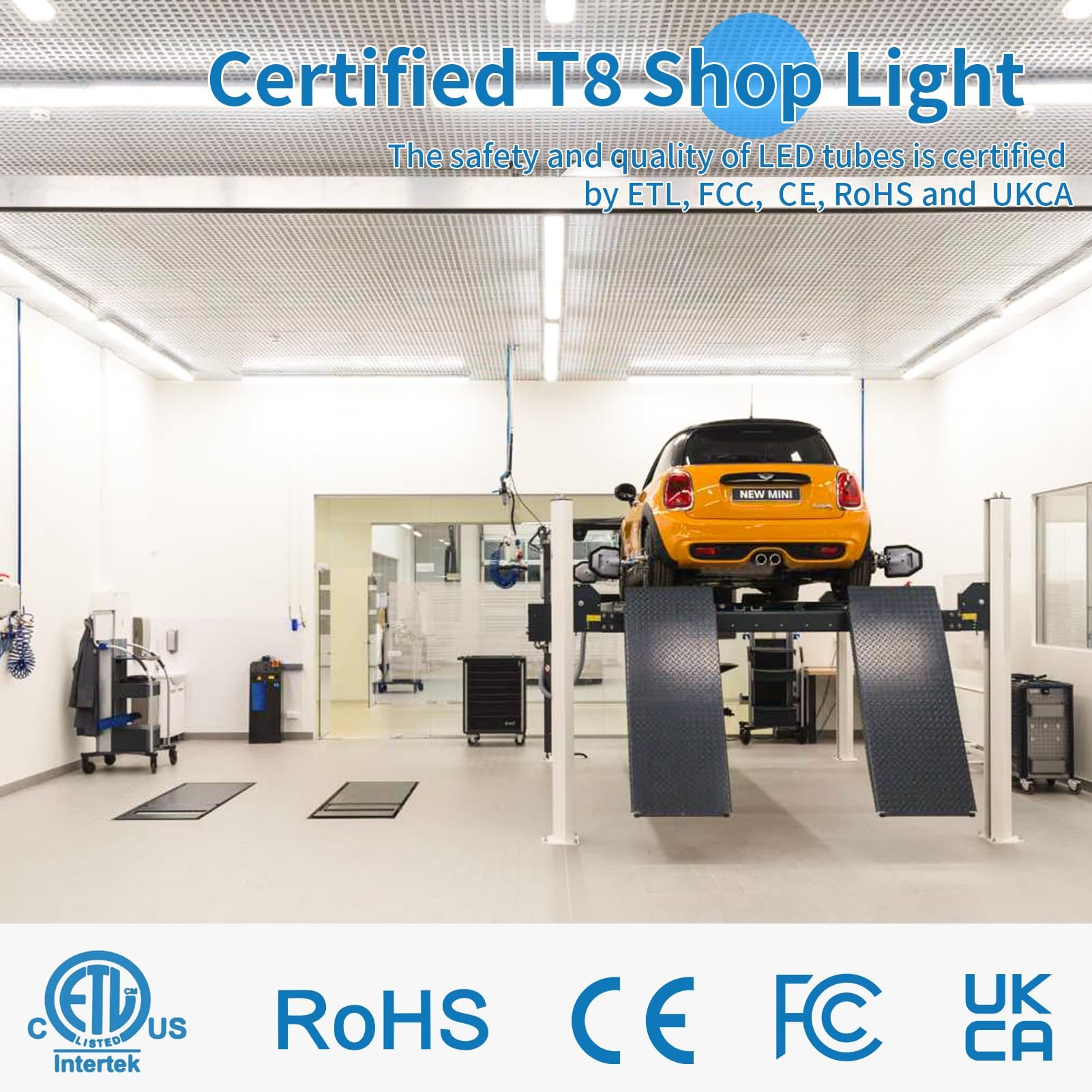 SHOPLED LED Shop Light 8FT, 72W 5000K Daylight White, 9360LM Clear Cover, V Shape, T8 LED Tube Light Fixture, High Output, 8 Foo