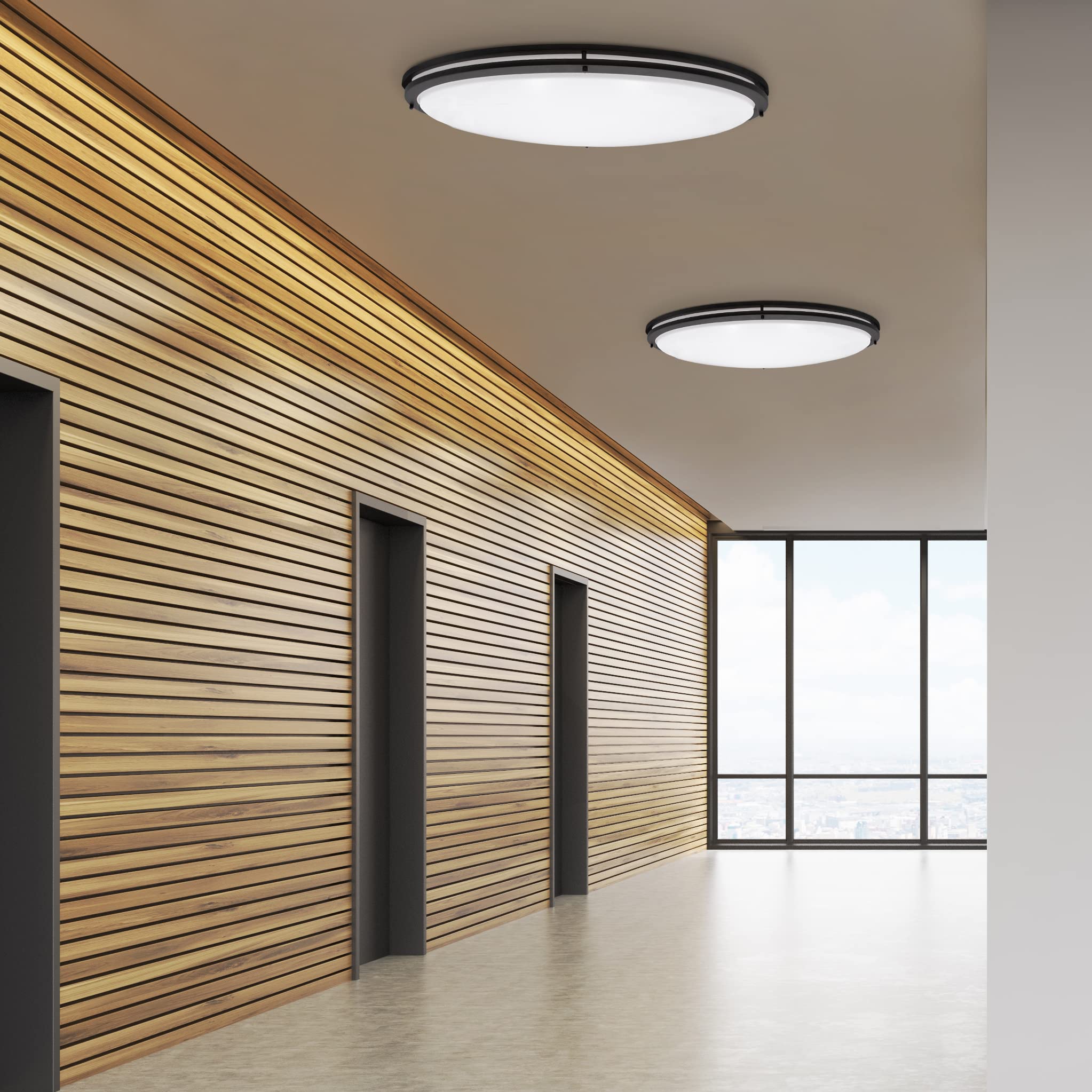 Maxxima 32'' Oval Black Led Ceiling Mount Light Fixture, 5500 Lumens, 3 Cct Color Selectable 3000K/4000K/5000K, Dimmable Flush M