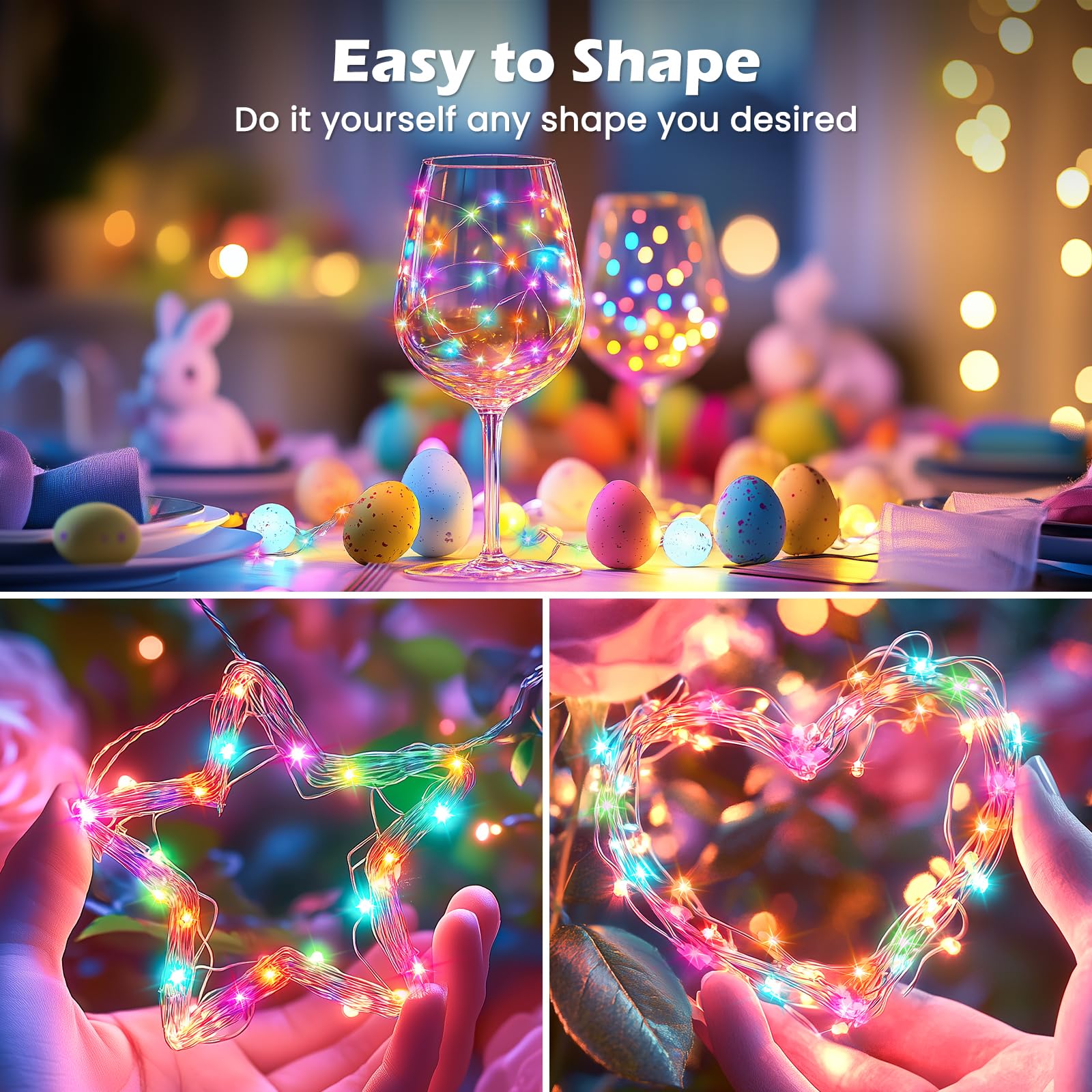 Minetom Fairy Lights Battery Operated, 5 Pack 7 Ft 20 Led Fairy Lights With Timer, String Lights Battery Powered, Silver Wire Easter Fairy Lights For Bedroom Party Wedding Decorations, Pastel