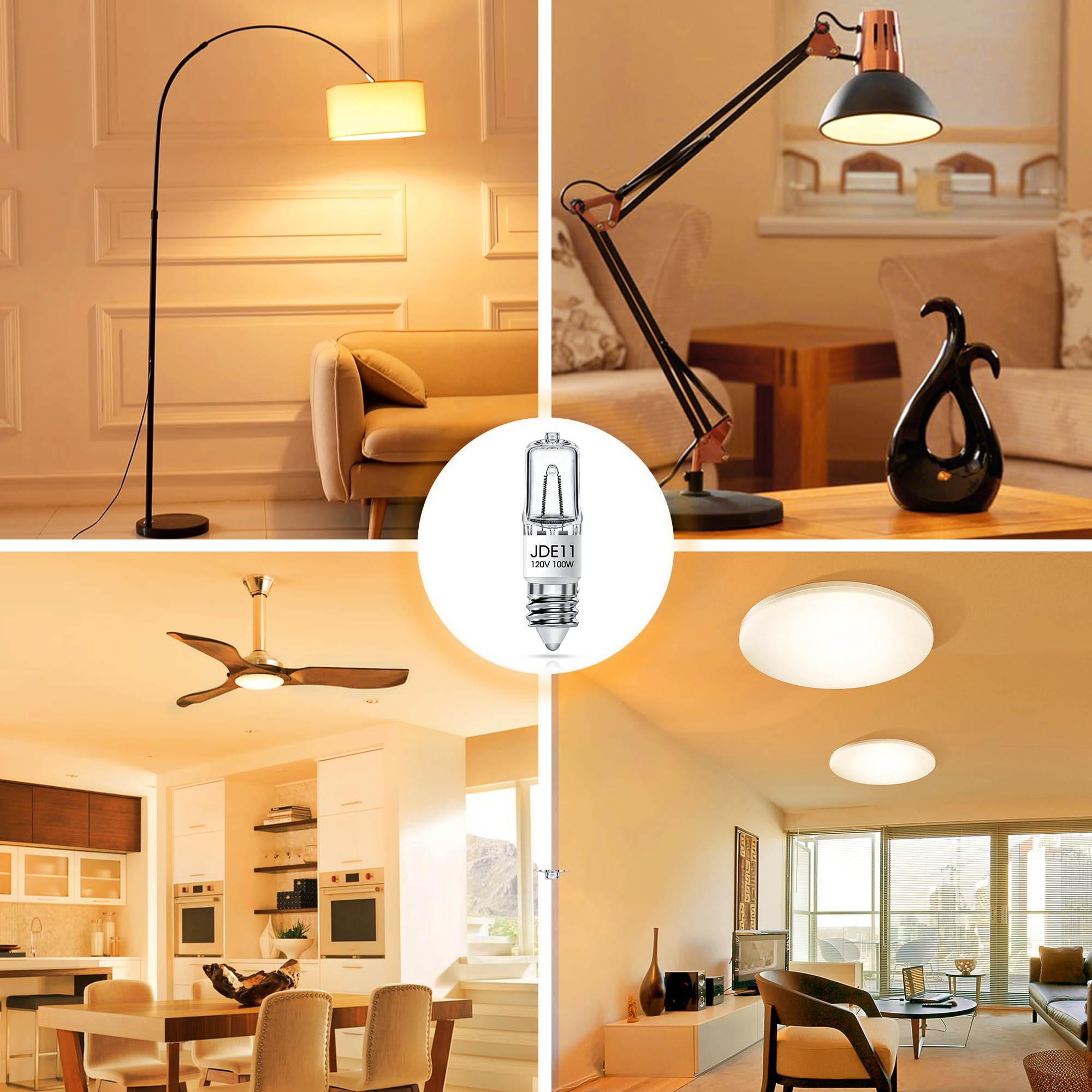 Flaspar Jde11 120V 100W  E11 Bulb  E11 Halogen Light Bulbs  T4 Mini Base Dimmable Candelabra Bulbs  2800K Warm White Halogen Clear Jde11 Bulb For Ceiling Fan  Chandeliers  Cabinet Lighting  2 Pack