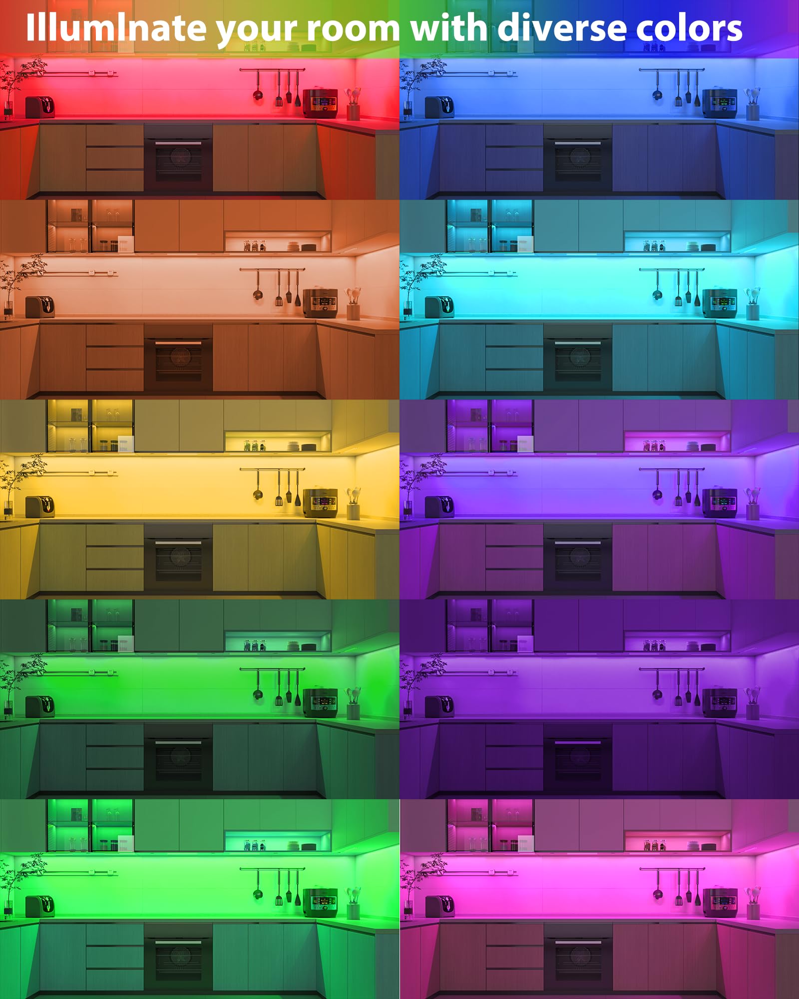 ASOKO LED Under Cabinet Lights - 200 Lumens RGB, 12-inch Linkable Strip, 3 Pack, Music Sync, APP & Remote Control