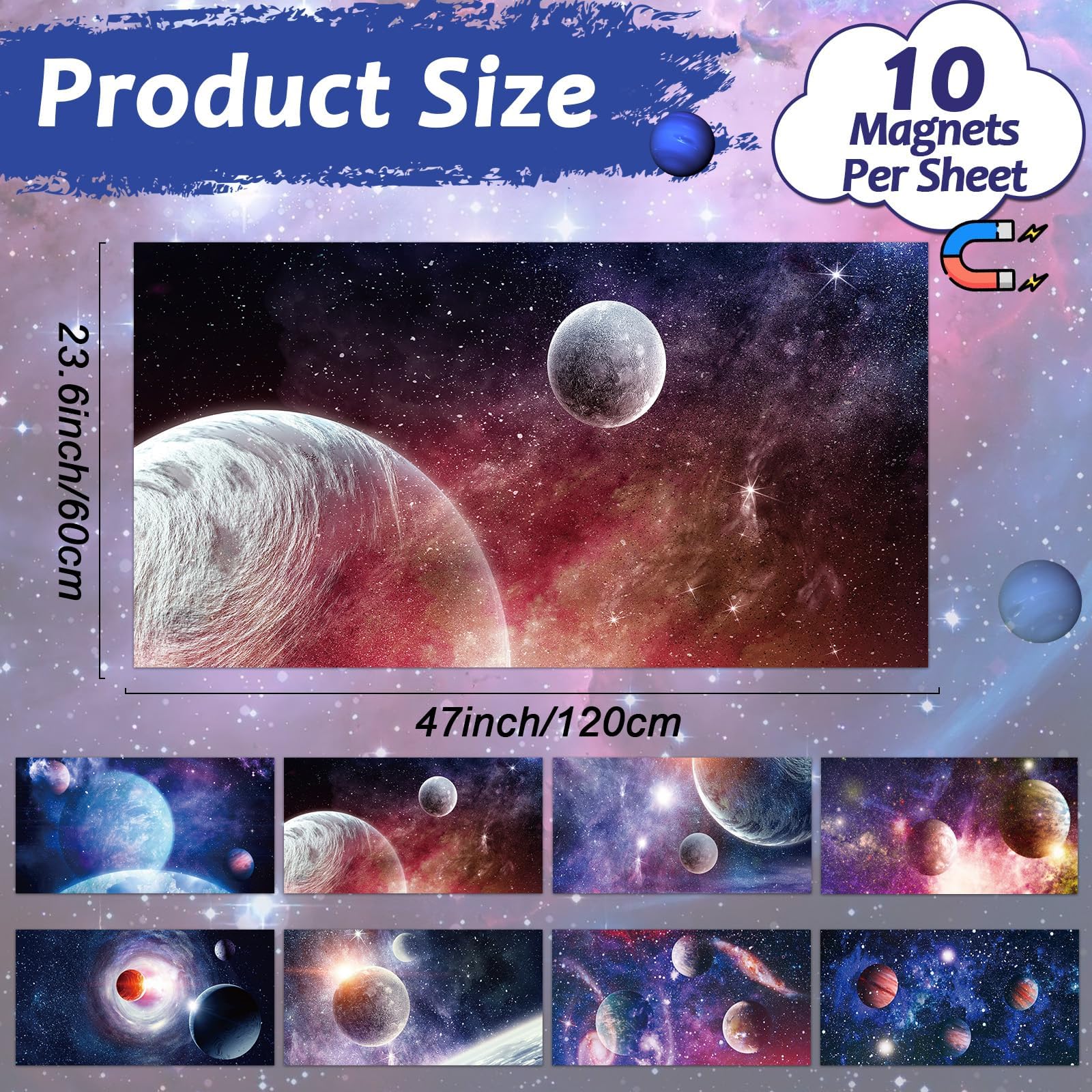 8 Pack Fluorescent Light Covers With 80 Magnets Decorative For Classroom Ceiling Light 4 X 2 Feet Magnetic Light Covers Filter Easy Install For Office Hospitals & Home Drop Ceiling Supplies(Planet )