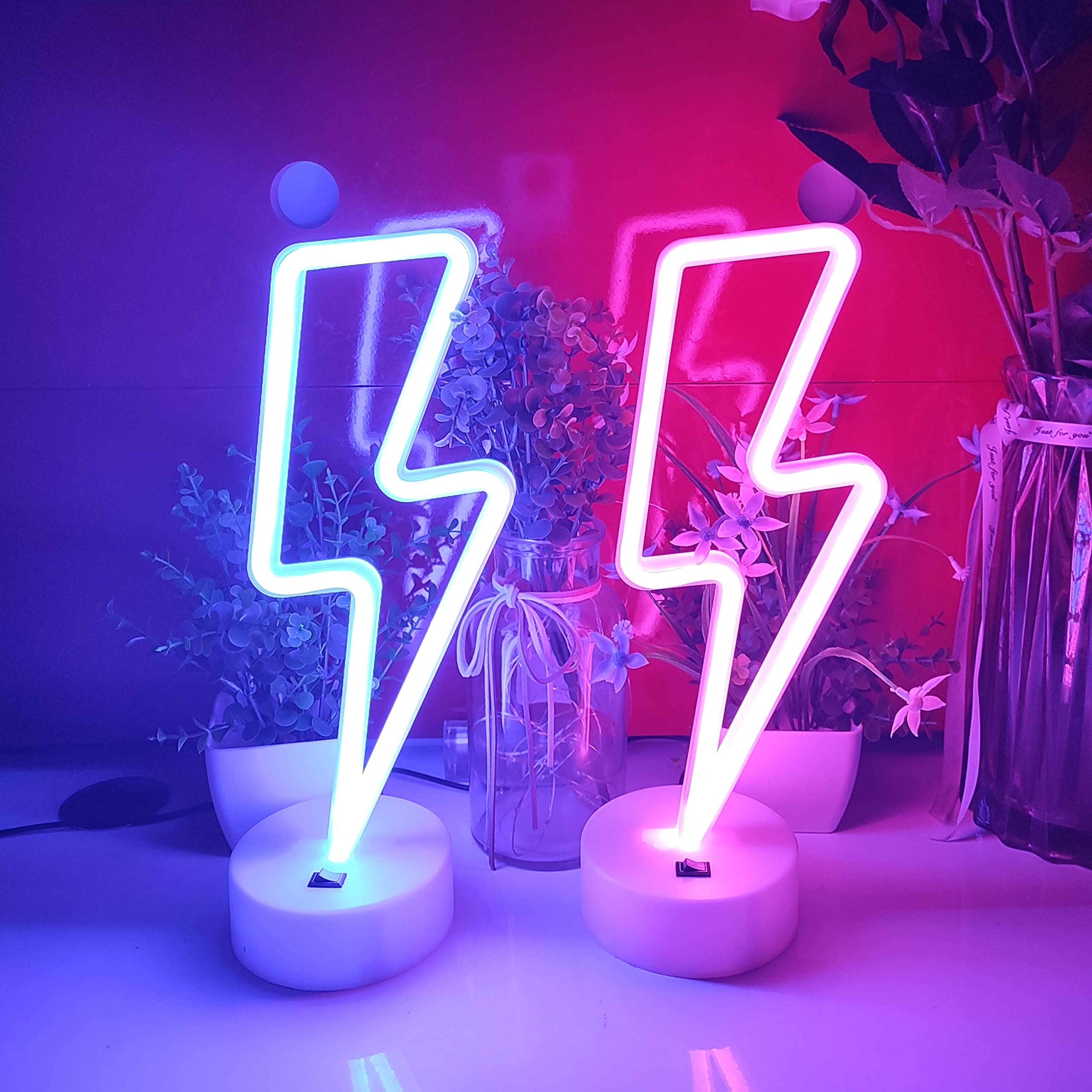 JYWJ Lightning Neon Sign, USB or Battery Powered, Pink LED Desktop Wall Decoration for Parties and Business Premises