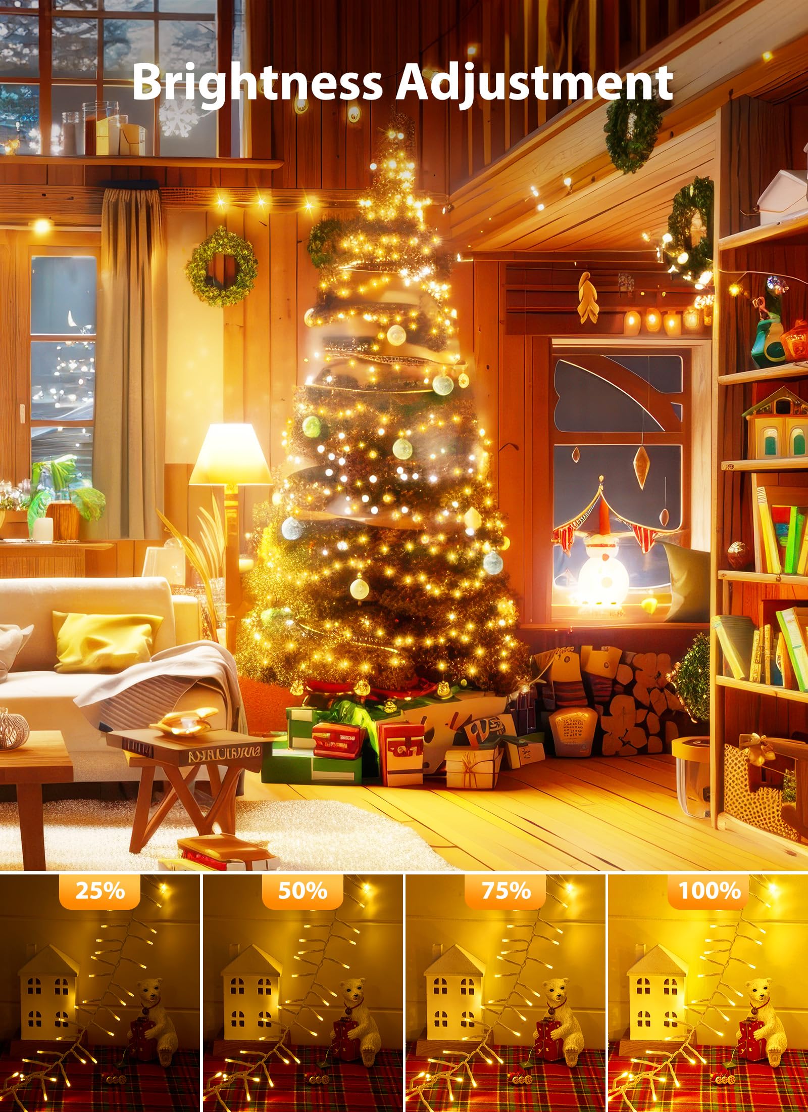 Brightown 25 Ft 500 Led Christmas Cluster Lights Outdoor, White Wire Led Decorative Christmas Tree Lights With Remote & 12 Modes