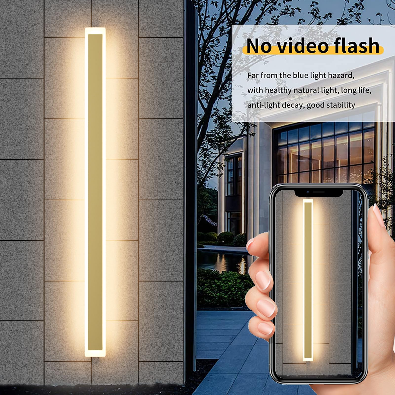 Aipsun Outdoor Wall Light Fixture, 59inch Modern Gold Sconce, enhanced Acrylic, Model bc0253bd-929b-486b-a05e-28b33ca2ccdd
