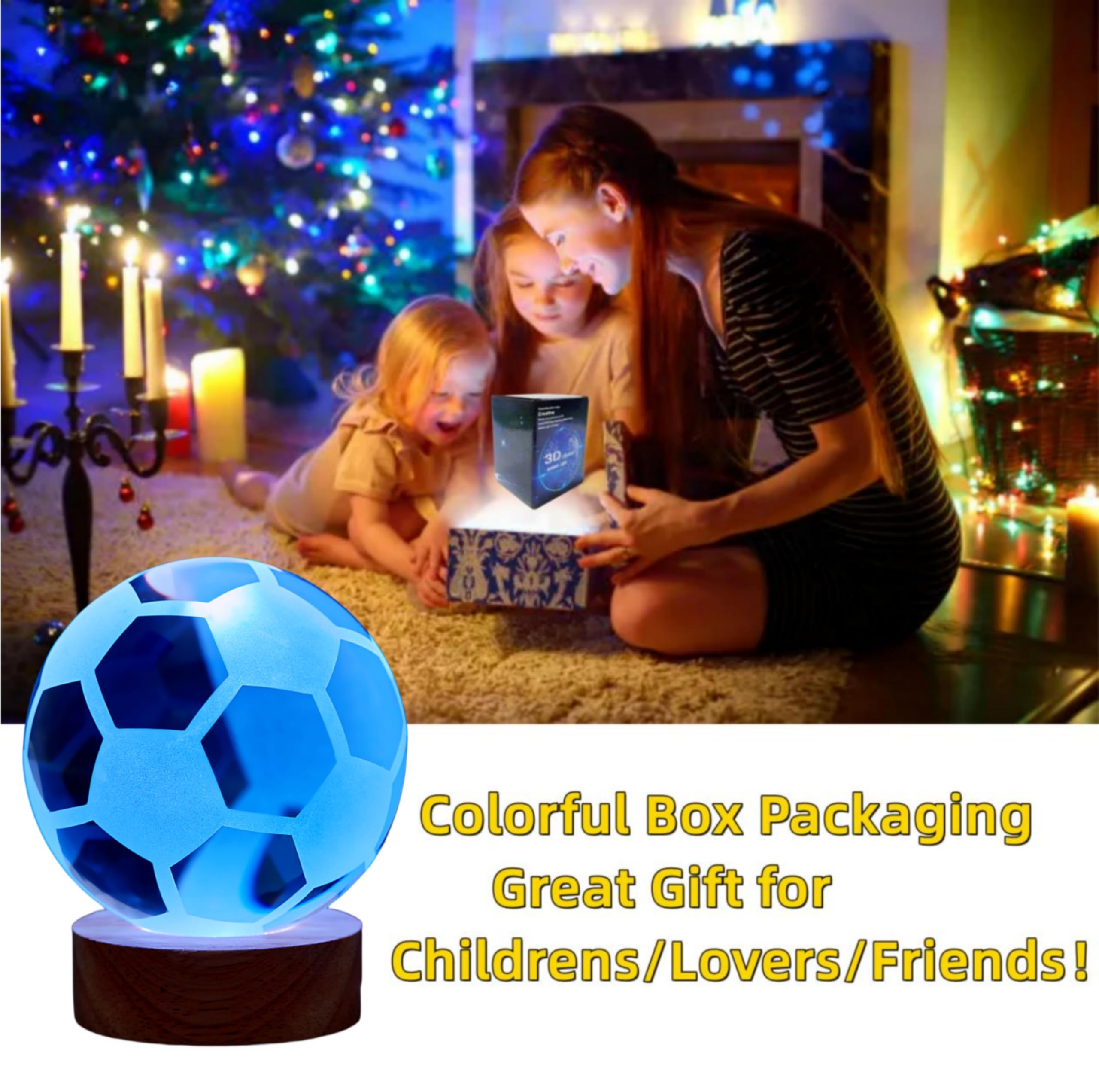 3D Crystal Ball Lamp, Lifelike Soccer Night Light, 16 Color Changing With Dimmable Remote Control, Football Lamp Gift