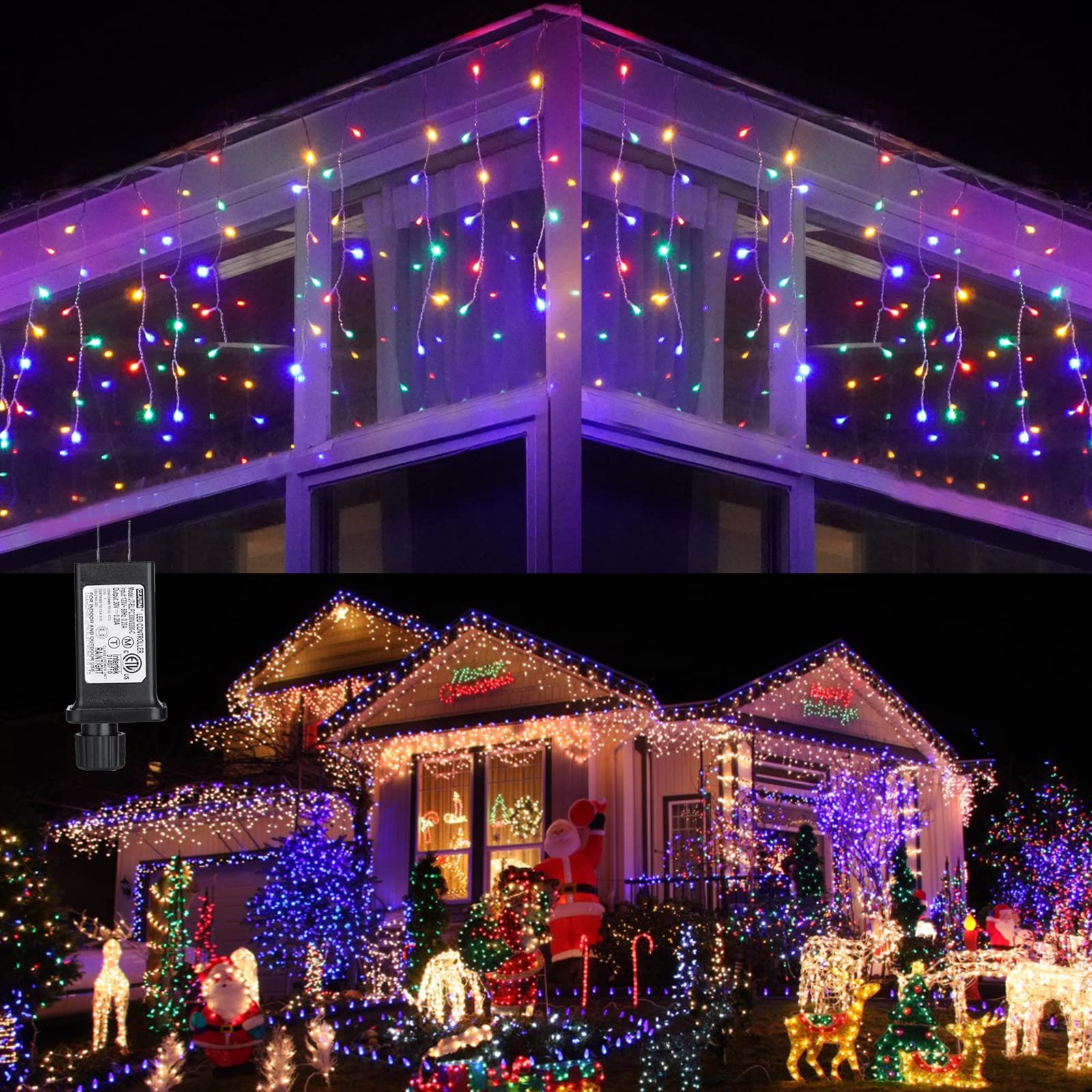 Toodour Icicle Christmas Lights, 100ft 1224 LED 8 Modes Icicle String Lights with 204 Drops, Window Curtain Fairy Icicle Lights,