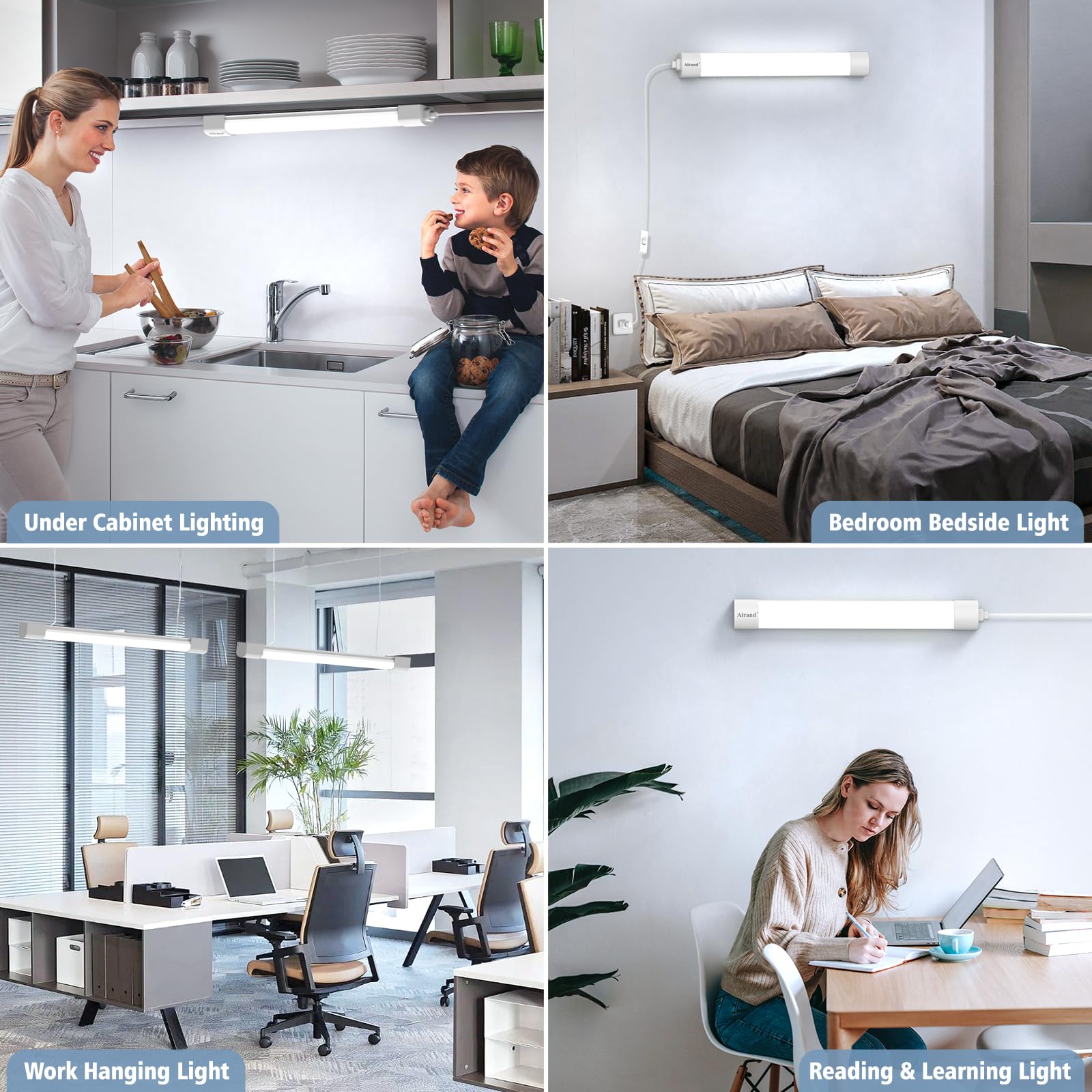 Airand Led Ceiling Light Fixture, 1.43Ft Plug In Light 2Pcs, Ip66 Water-Proof Linkable Tube Lights 5000K 16W Light Bar Under Cab