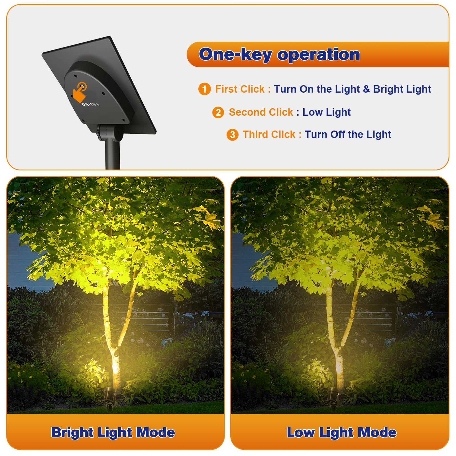 APONUO Solar Spot Lights Outdoor 2-in-1 IP65 Waterproof Warm White Uplights 9.8ft Cable for Yard Garden Decoration PL01