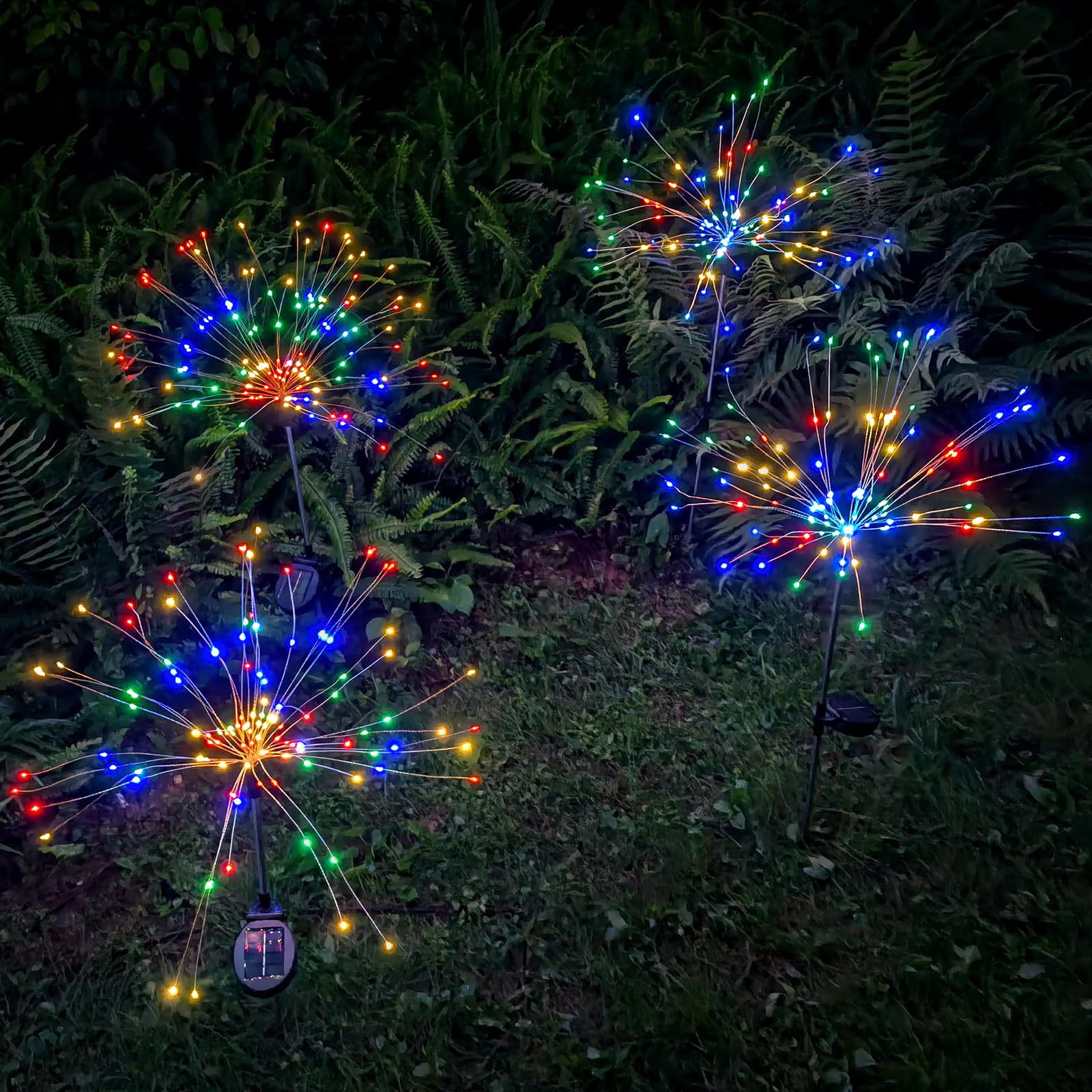 DONGULI Outdoor Solar Garden Lights, 120 LEDs 8 Lighting Modes Waterproof Solar Fireworks Light Sparklers for Patio Walkway Yard Courtyards Pathway Christmas Party Decorations, Colorful(4 Pack)