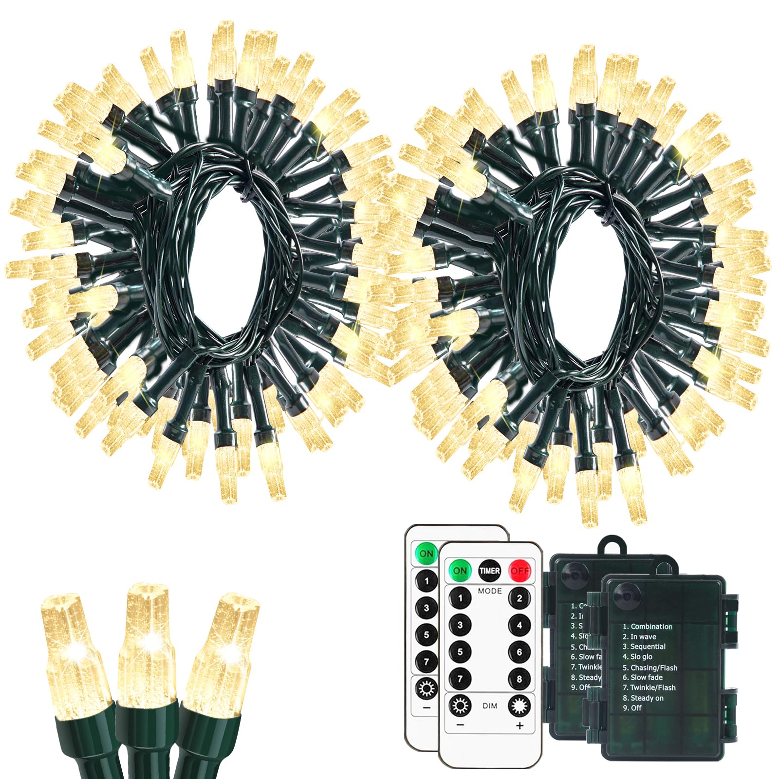 Elavika 2 Pack 20ft Battery Operated Christmas Lights with Remote, 50 LED String Lights with 8 Modes, Timer, Waterproof Fairy Li