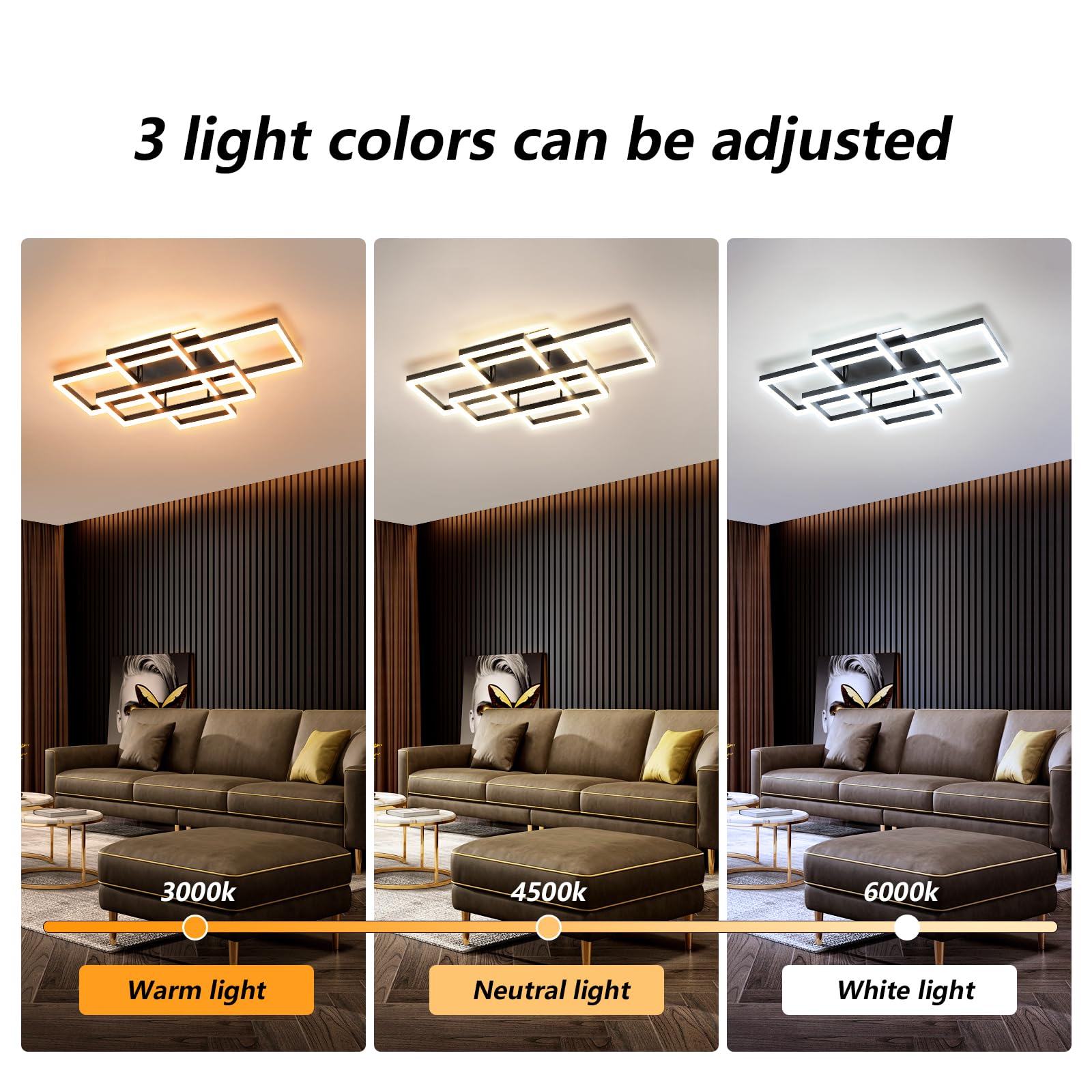 Okes Modern Led Flush Mount Ceiling Light, Black Square Dimmable Fixture For Kitchen & Living Room