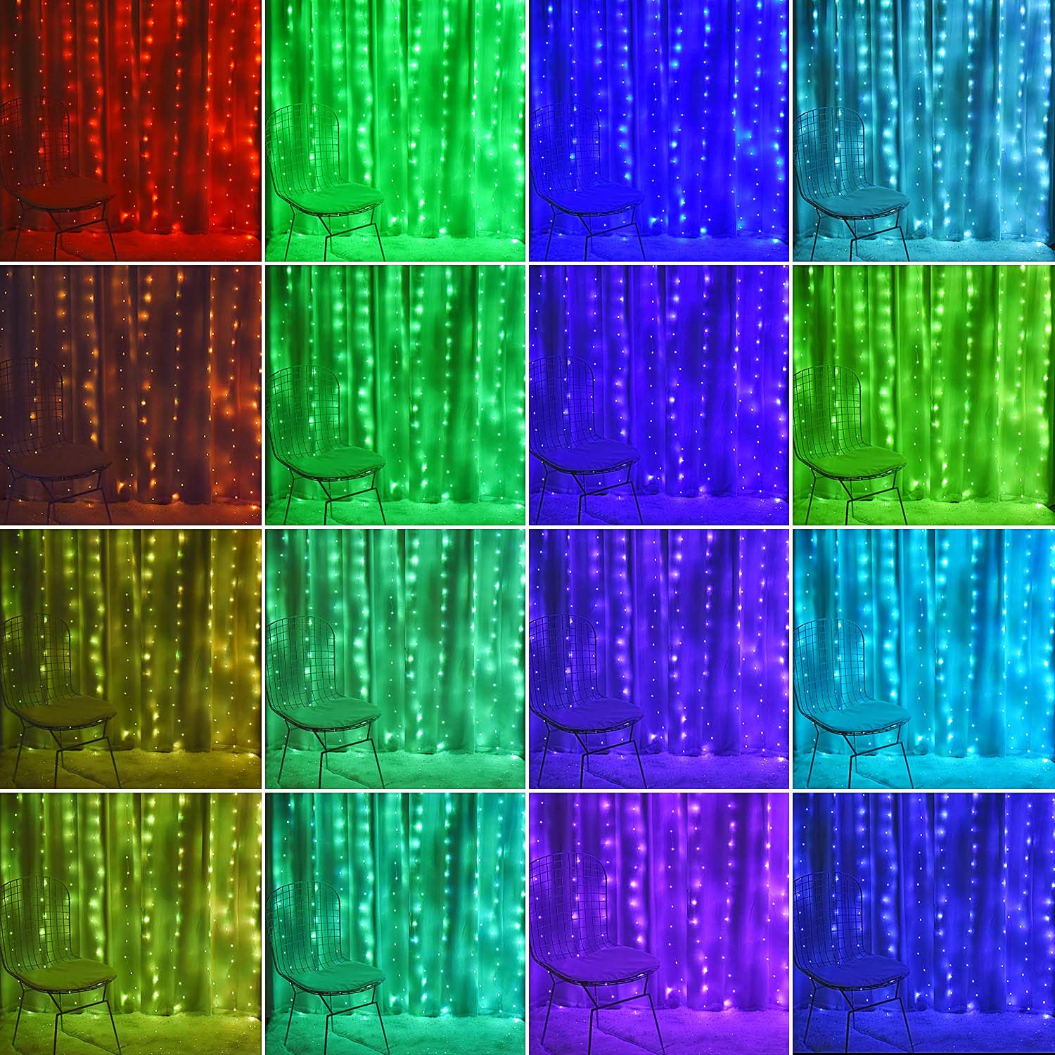 Kproe Fairy Curtain Lights - 16-Color Changing String Lights With Remote, 4 Lighting Modes, Ideal For Christmas, Weddings, Parties, Room Decor - Rainbow Backdrop