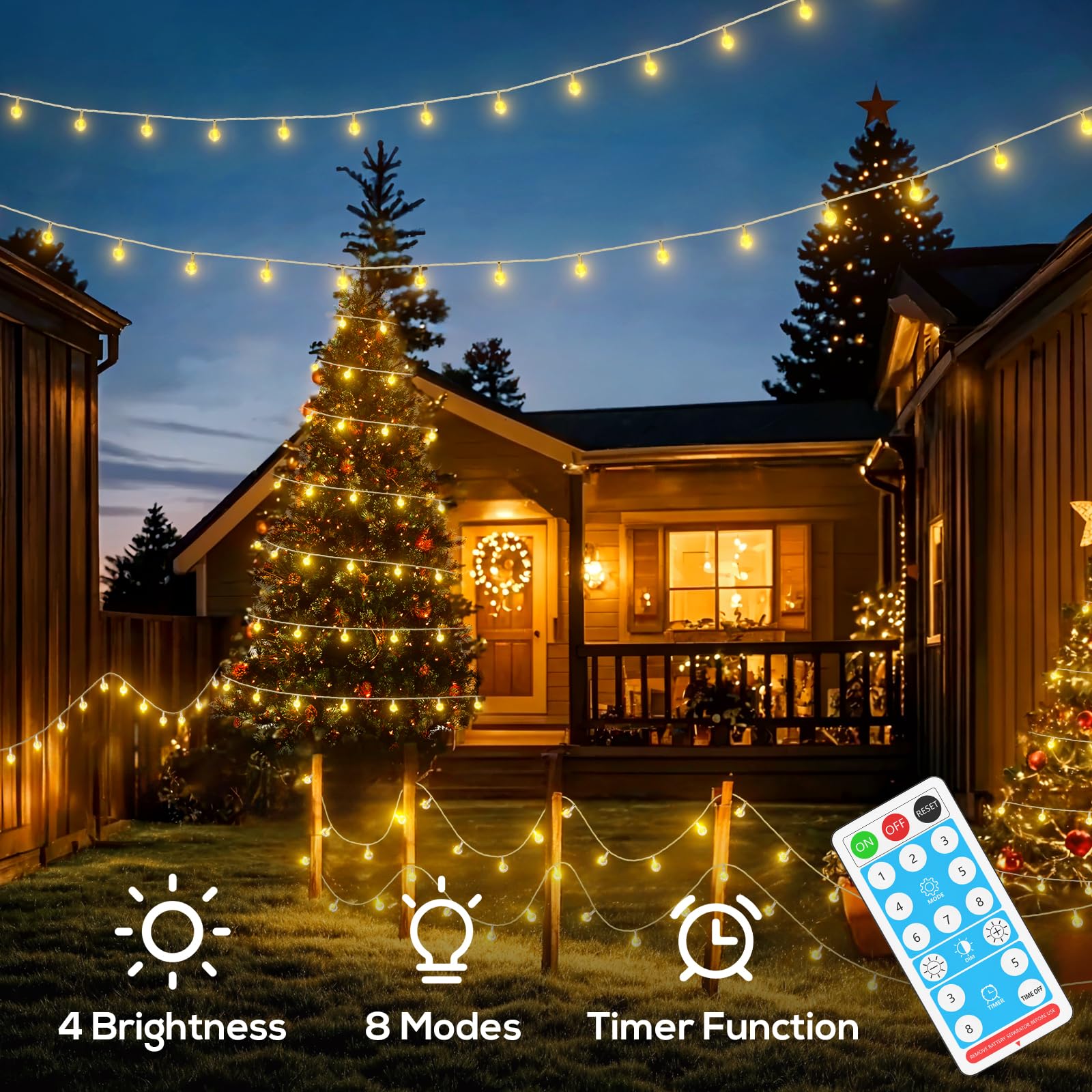 Goodea.Fun Solar String Lights, 56Ft 100Led Solar Christmas Light Outdoor With Remote, Ip65 Waterproof, Solar Crystal Globe Patio Lights, 8 Light Modes, Timing, Christmas Decorations For Garden Yard