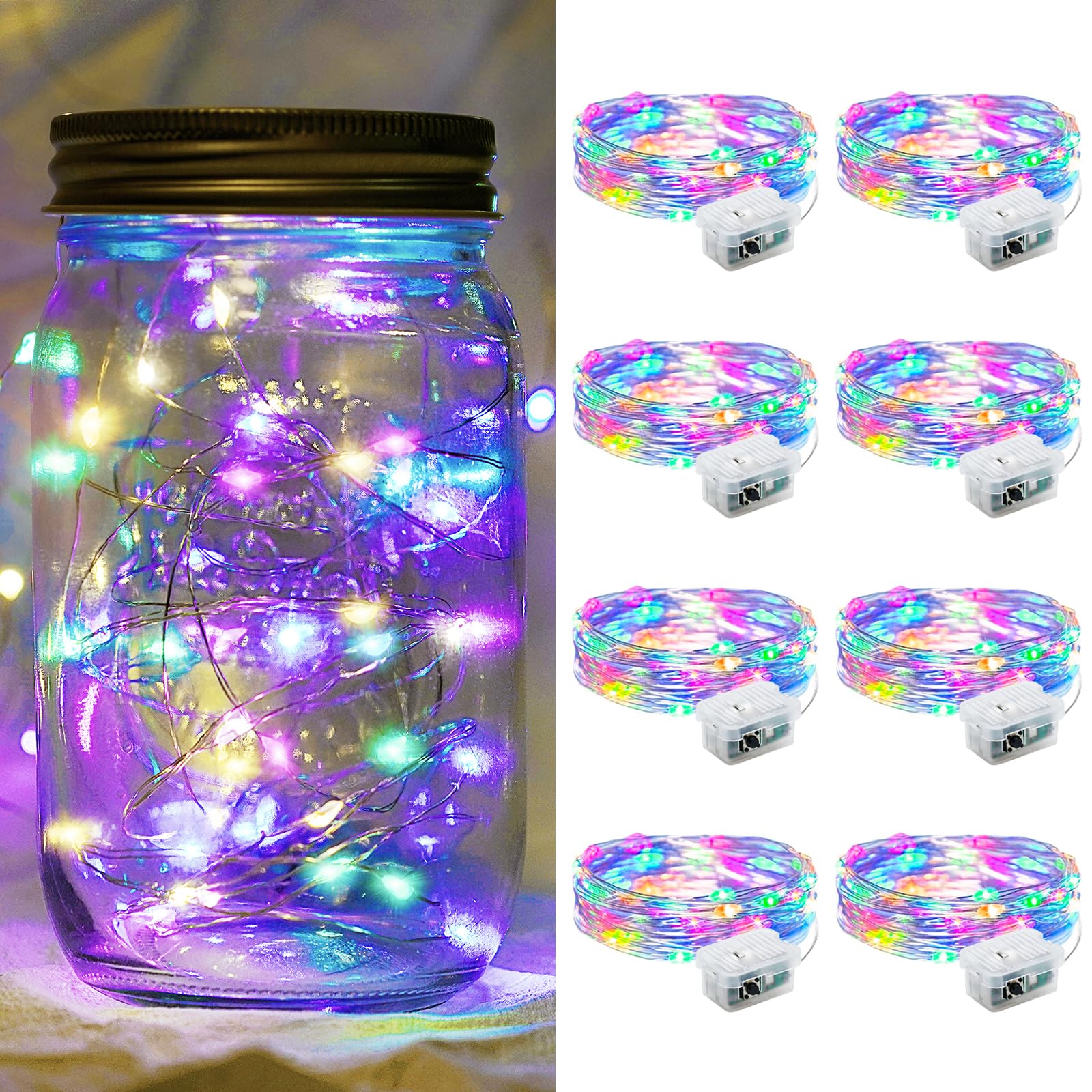 chzk 8 Pack LED Fairy Lights Battery Operated 7Ft 20LED Waterproof Multicolor String Lights Model A01-Mini