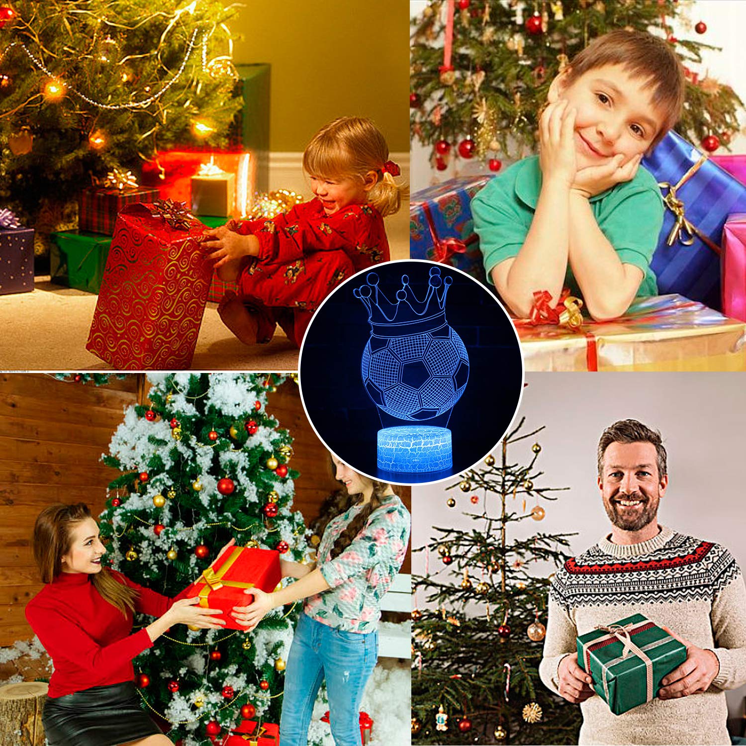 Azalco 3D Illusion Crown Soccer Night Lamp, 16 Color Change, Touch White Baseteenager Christmas Gifts Xmas Gift Soccer Lover Rem