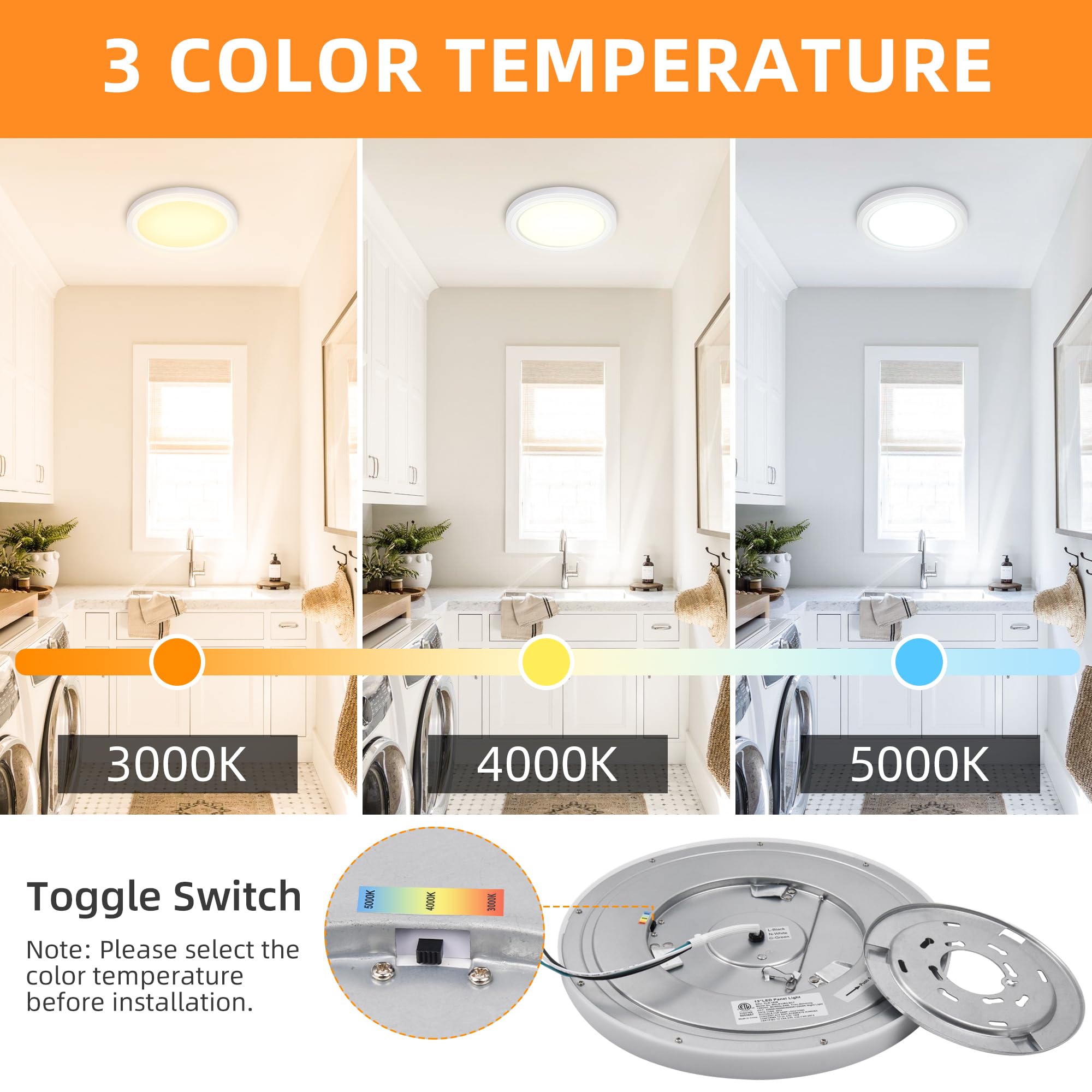 Hlite13 13 Inch Led Flush Mount Ceiling Light Fixture With Night Light, 24W, 2600Lm, 3K/5K Cct, Dimmable Round Modern Ceiling Li