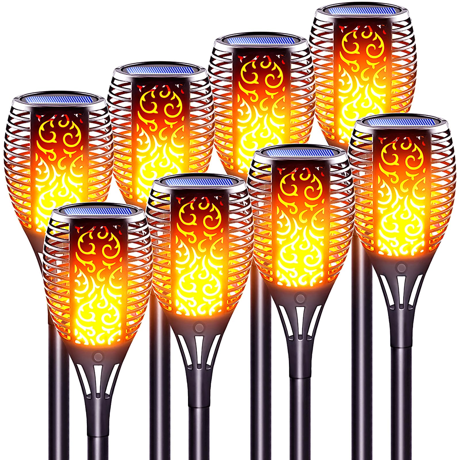 LazyBuddy Solar Torch Light - 8 Pack, Black, IP65 Waterproof, Flickering Flame Effect, Ideal for Garden and Patio Decor