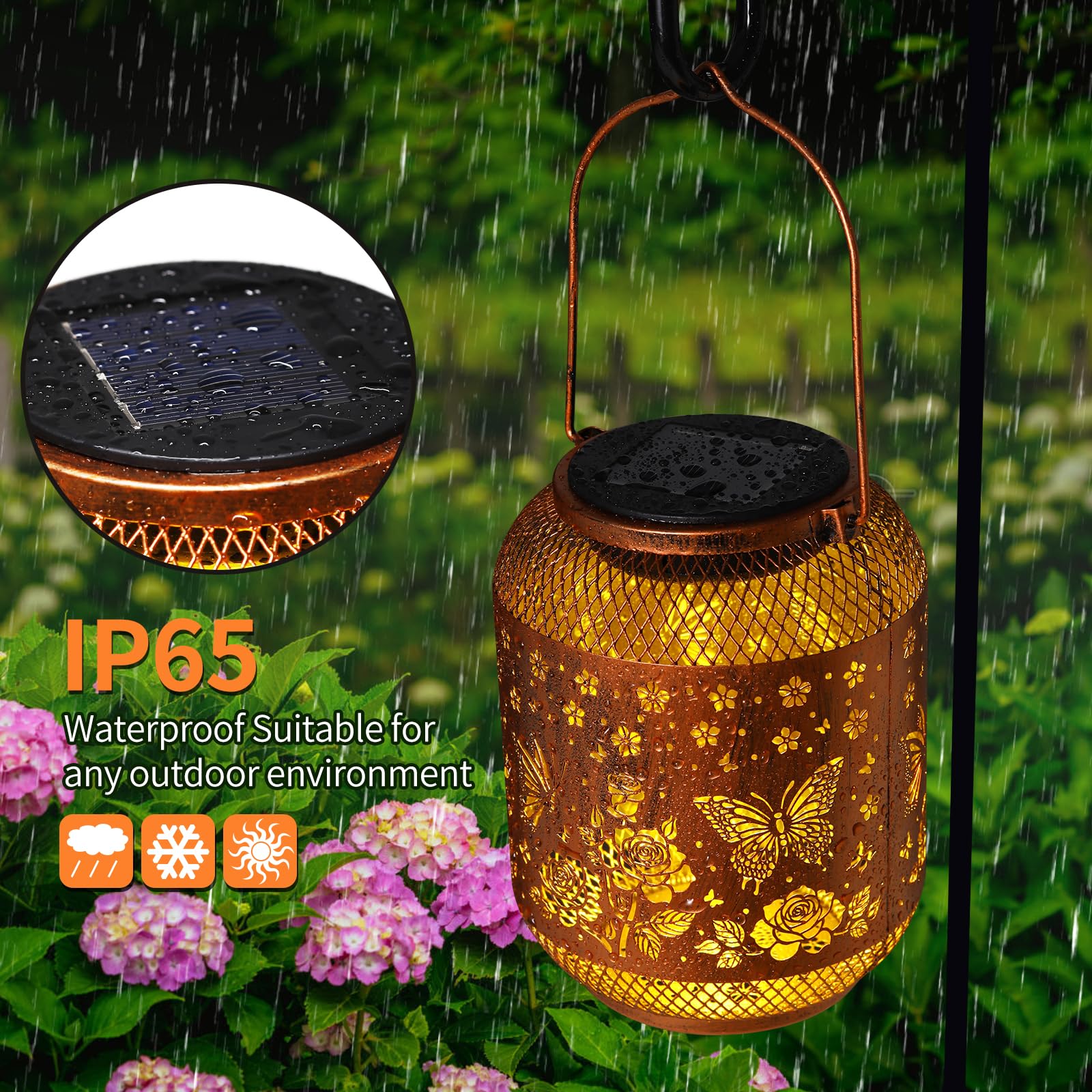 Butterfly Solar Lanterns Outdoor Waterproof Rose Garden Decor Gifts For Women Mom Grandma Hanging Solar Lights Metal Lantern Dec