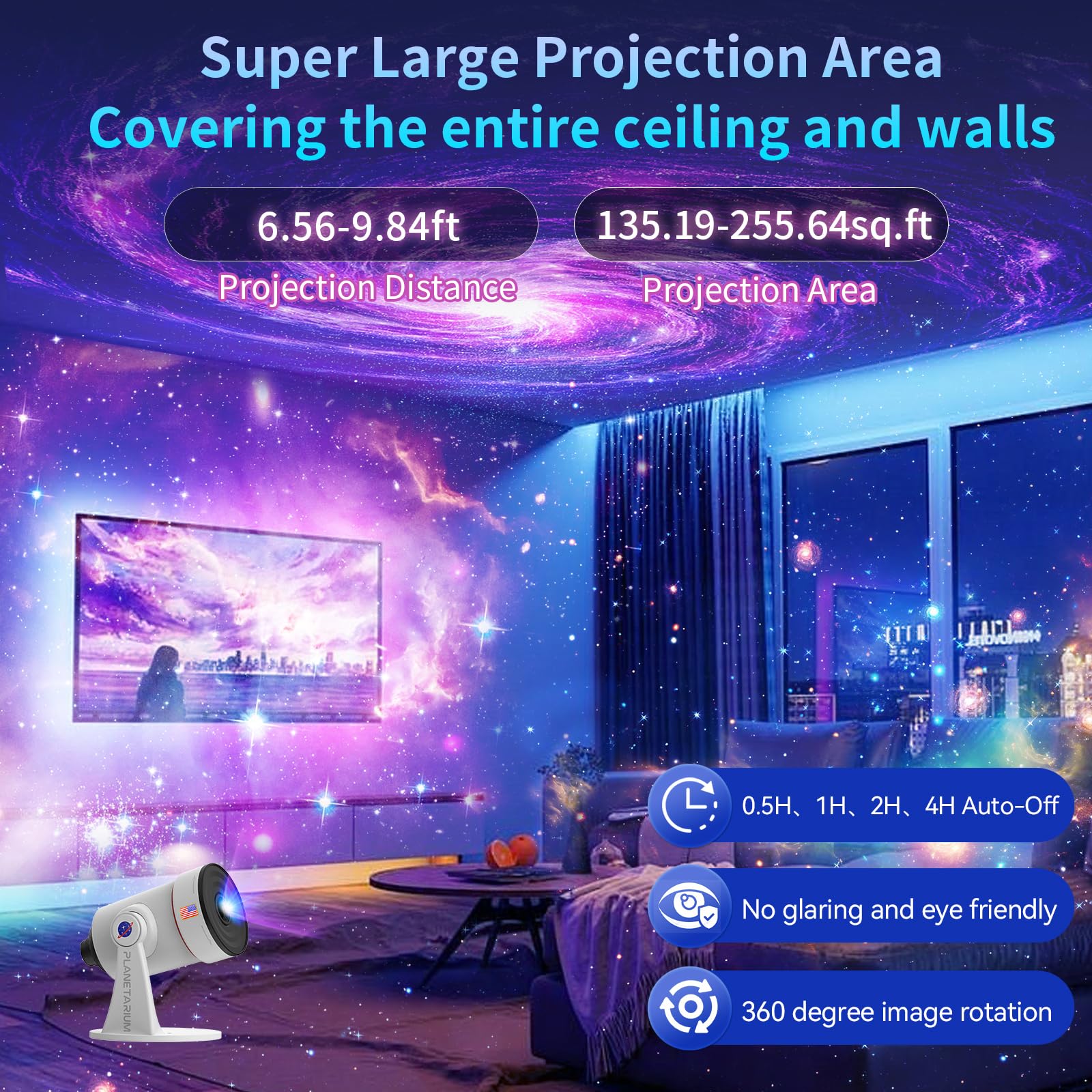 VanSmaGo Galaxy Projector - HD Star Projector with 7-Color Night Light, Standard Size, White, Model SKE-TKQ01