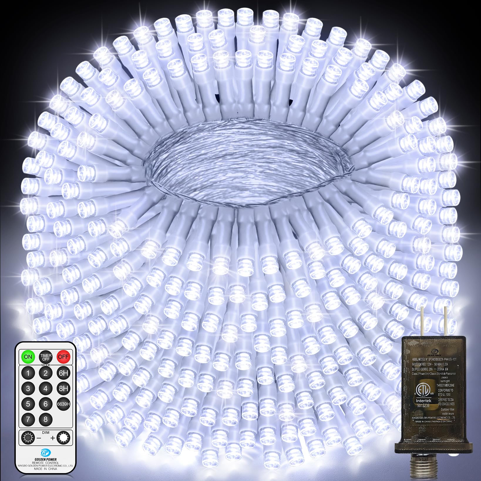 200 Ft 500 Led Christmas Lights Outdoor Decorations Super Long Fairy Lights Waterproof 8 Modes Timer Clear Wire String Lights For Outside House Tree Patio Yard Wedding Party Holiday-Cool White