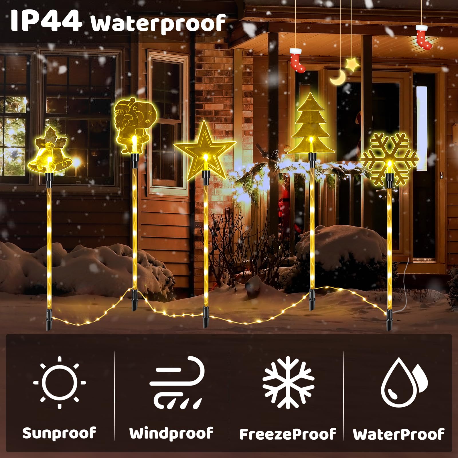 10 Pack Christmas Landscape Lights Outdoor Decorations, Snowflakes Waterproof Pathway Lights With Stakes, Led Night Lights For O