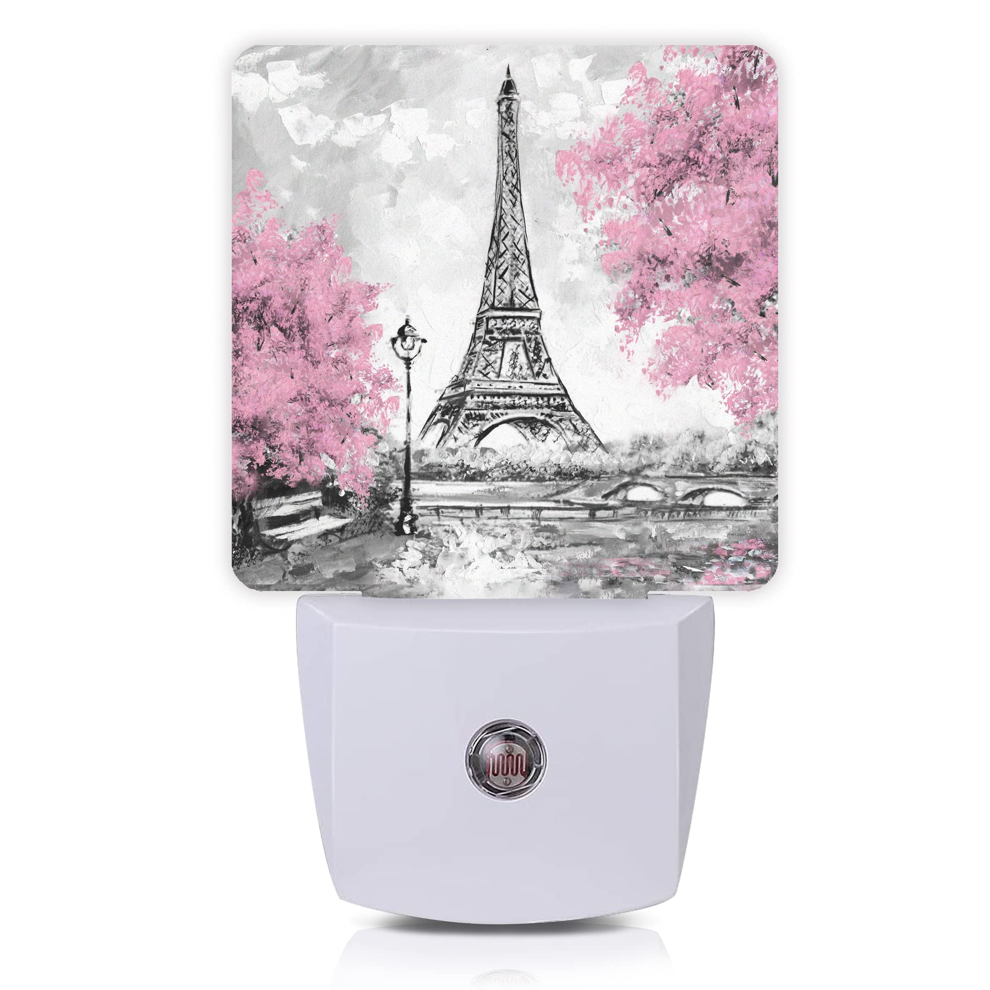 Smoaffly LED Night Light - Eiffel Tower Paris Pink Flower, Auto Sensor, Dusk-to-Dawn, Home Decor for Nursery, Model XD-FXYD-LST04