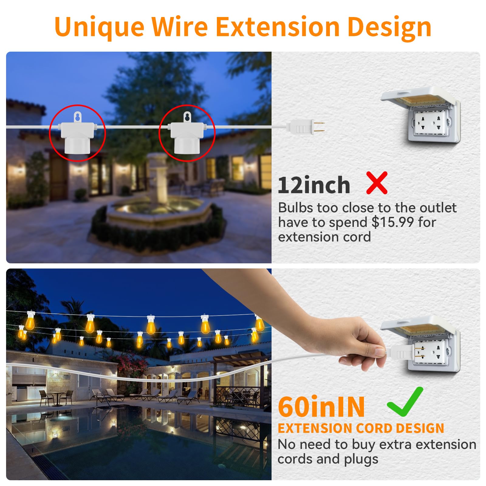 Aialun 96Ft Led Outdoor String Lights, Outside Patio Backyard Light With 2700K Shatterproof Edison Bulbs, Heavy-Duty Commercial