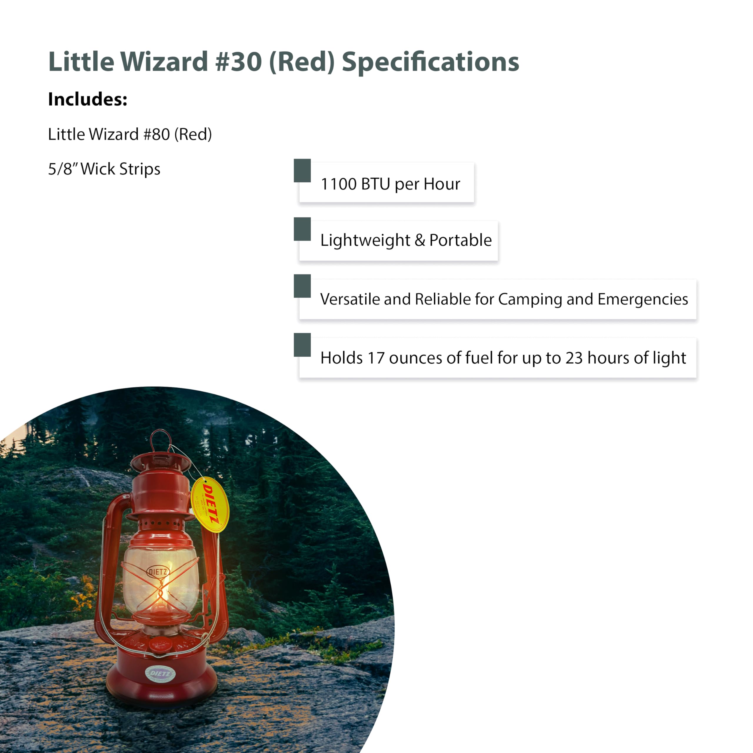 Light of Mine - Dietz #30 Little Wizard Red Oil Lantern with 5/8 Replacement Wick Strips (Red)