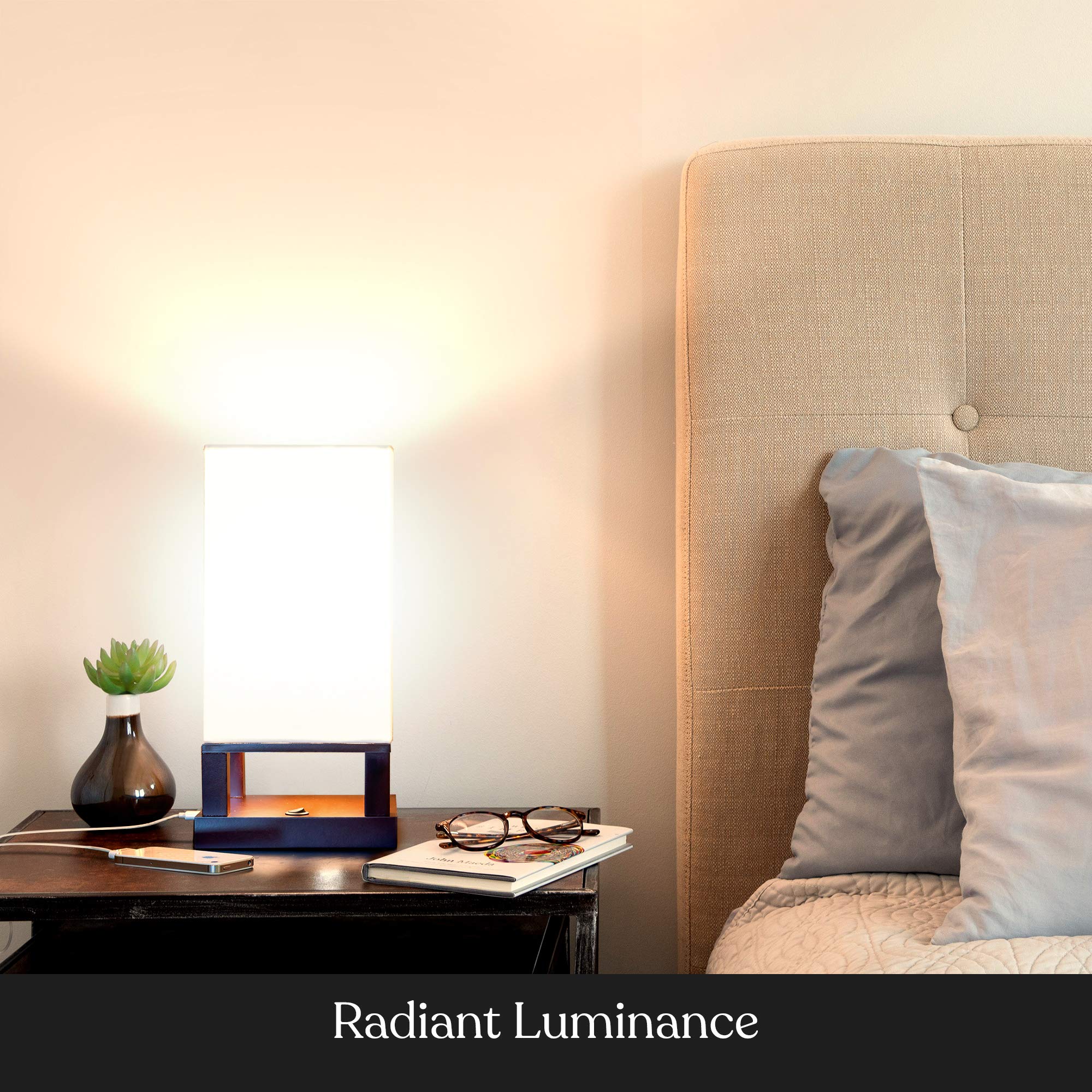 Brightech Maxwell Bedside Lamp With Usb Port - Compact Table Lamp For Bedroom, Living Room - Modern Asian Nightstand Lamp With W