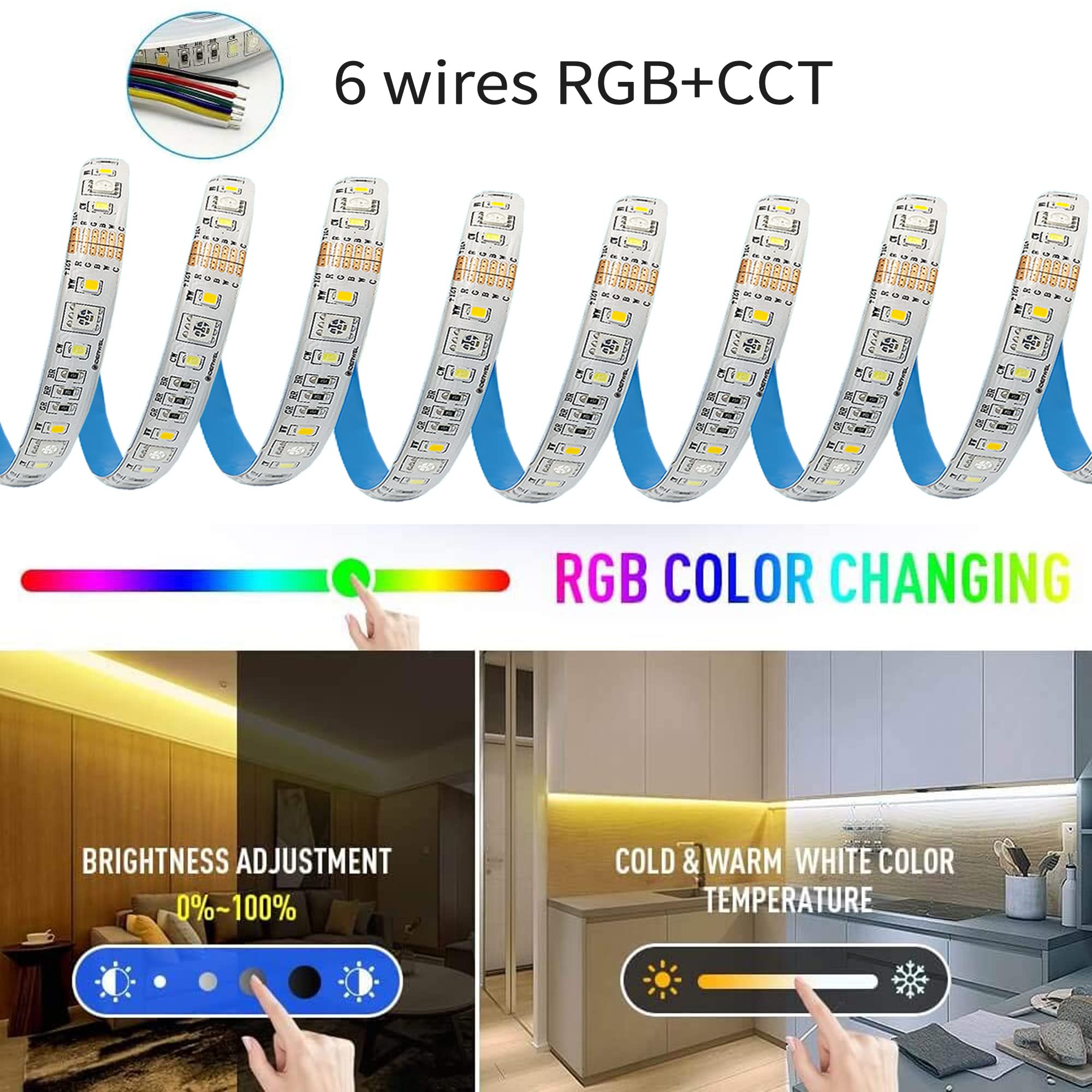 GIDEALED RGBWW LED Strip Lights, 16.4ft, 90 LEDs/m, Dimmable, DC12V, Cold White & Warm White, Model GD-CW03-