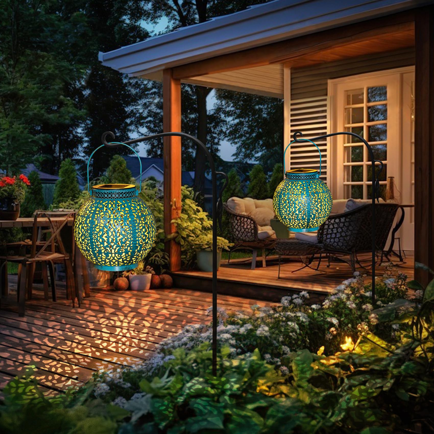 TAKE ME Solar Lanterns Outdoor Lights Waterproof Metal Garden Lanterns Set of 2 Blue Model CKDD69