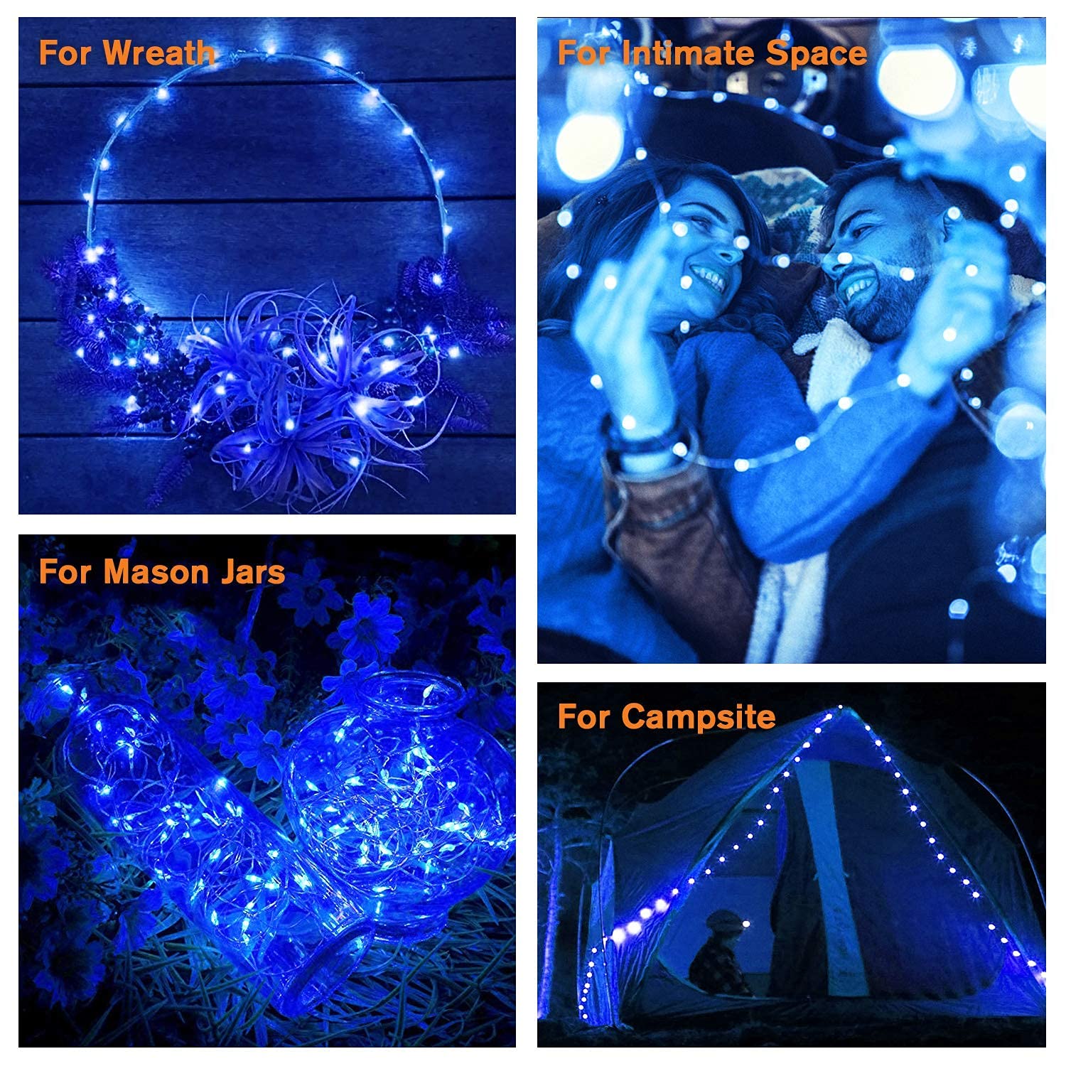 Qitong 200 Led Blue Solar Fairy Lights - 66Ft Silver Wire String Lights For Outdoor Decoration