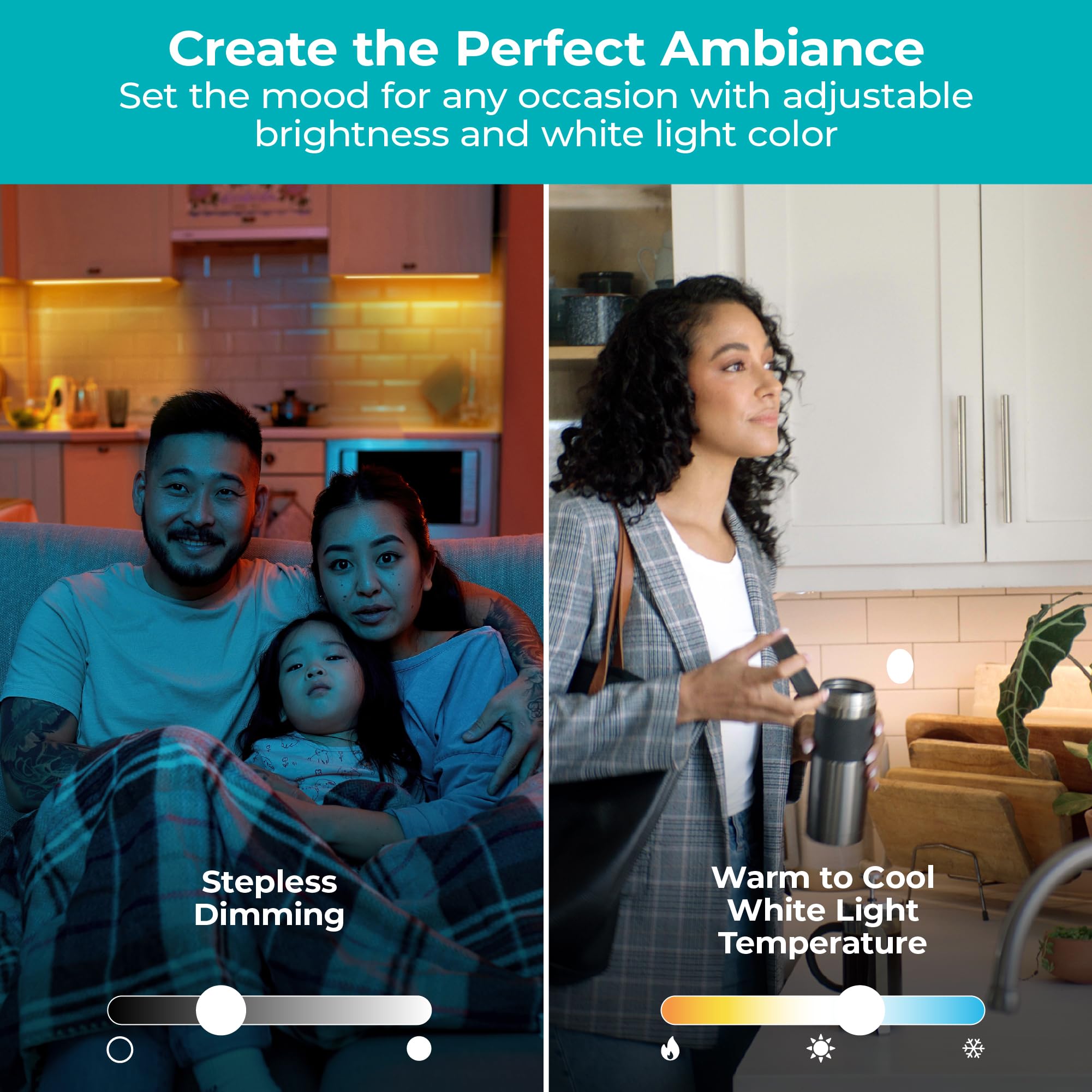 PureOptics LED Works with Alexa Smart LED Under Cabinet Lighting Kit, Motion Sensor, Dimmable , 3 Color Settings, For Kitchen, C